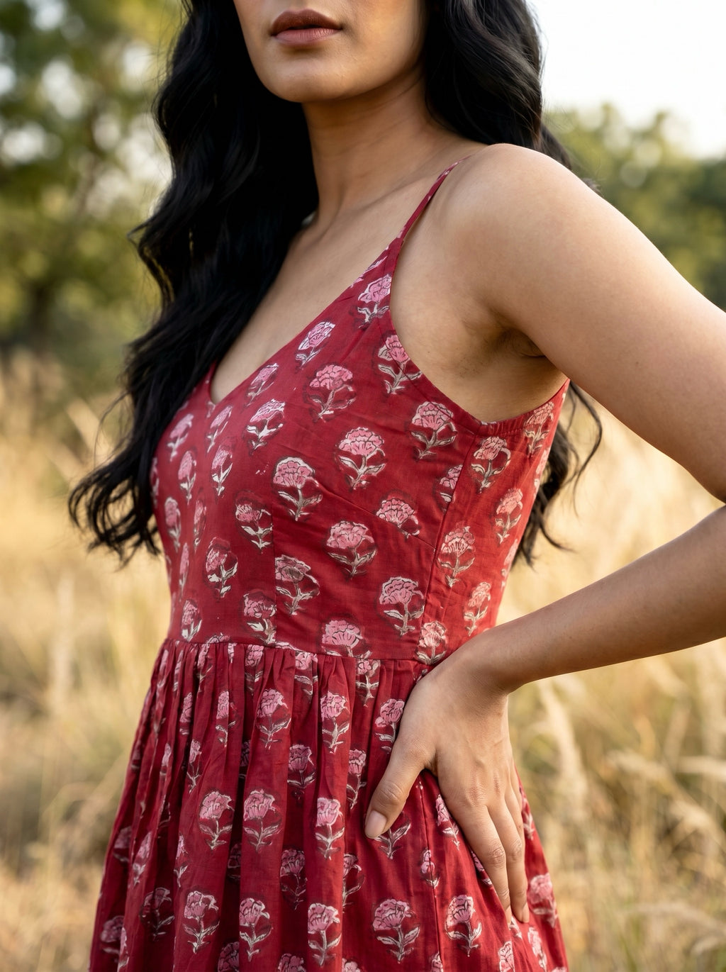 Crimson Bloom Sleeveless Maxi Dress