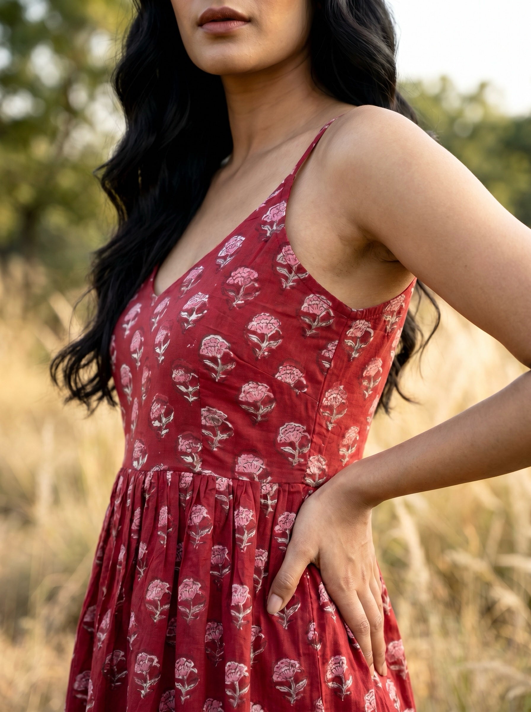 Crimson Bloom Sleeveless Maxi Dress