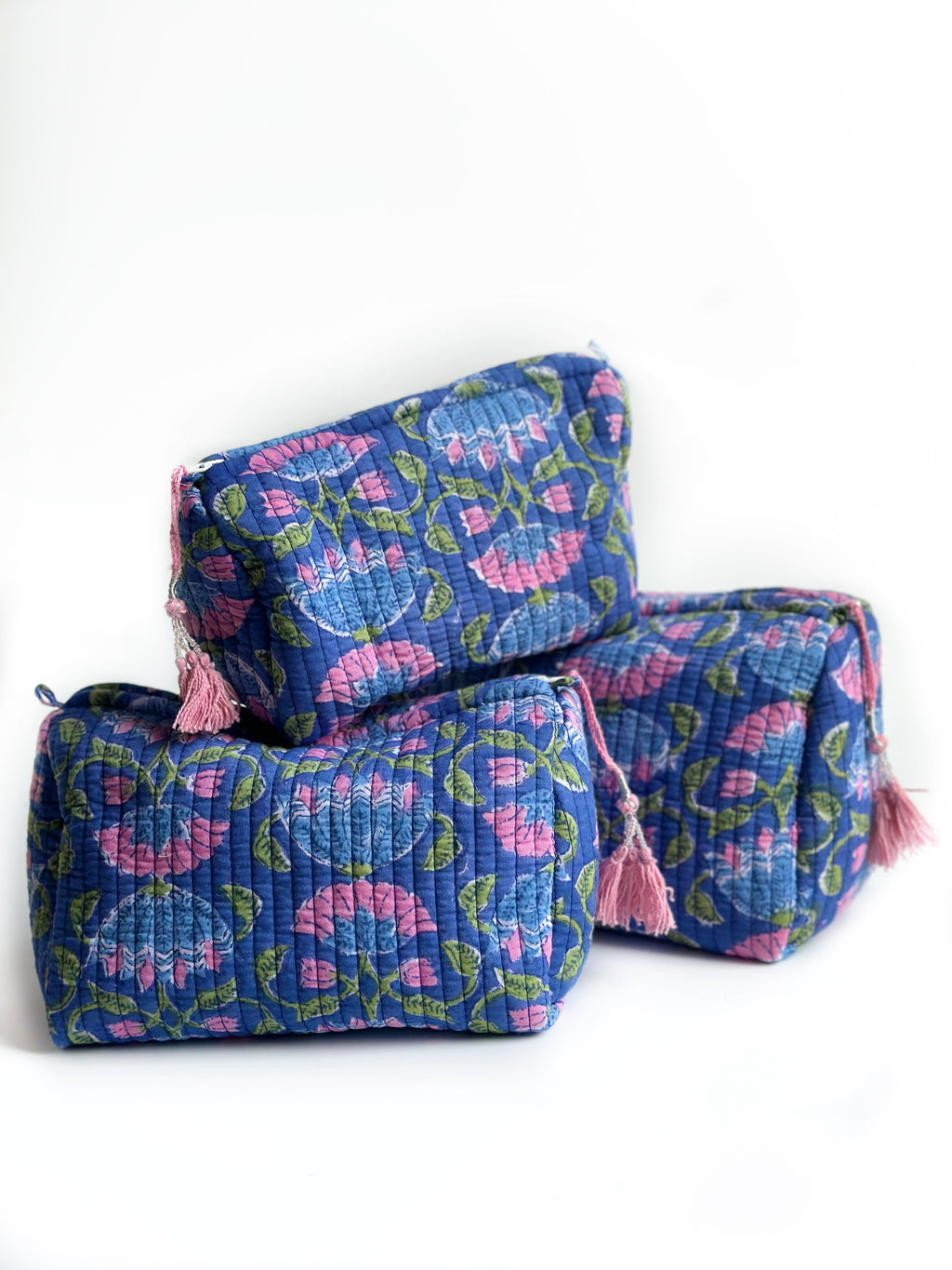 Blue Lotus Quilted Pouch (set of 3)