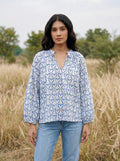Blue Heart Print Blouse