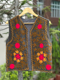 Charcoal Floral Embroidered Velvet Vest