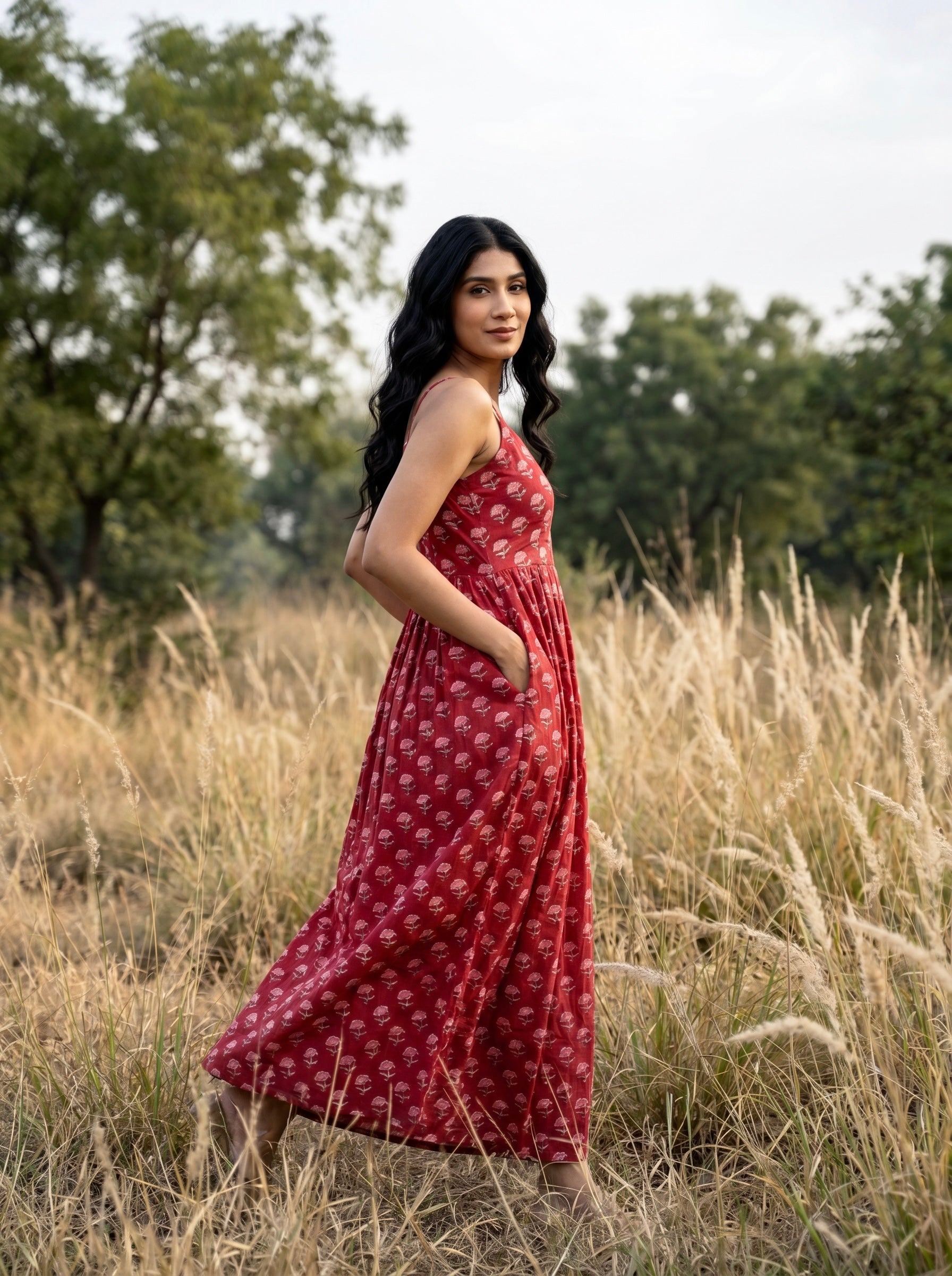 Crimson Bloom Sleeveless Maxi Dress