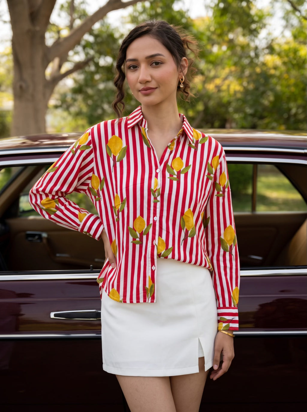 Lemon Stripe Printed Cotton Shirt