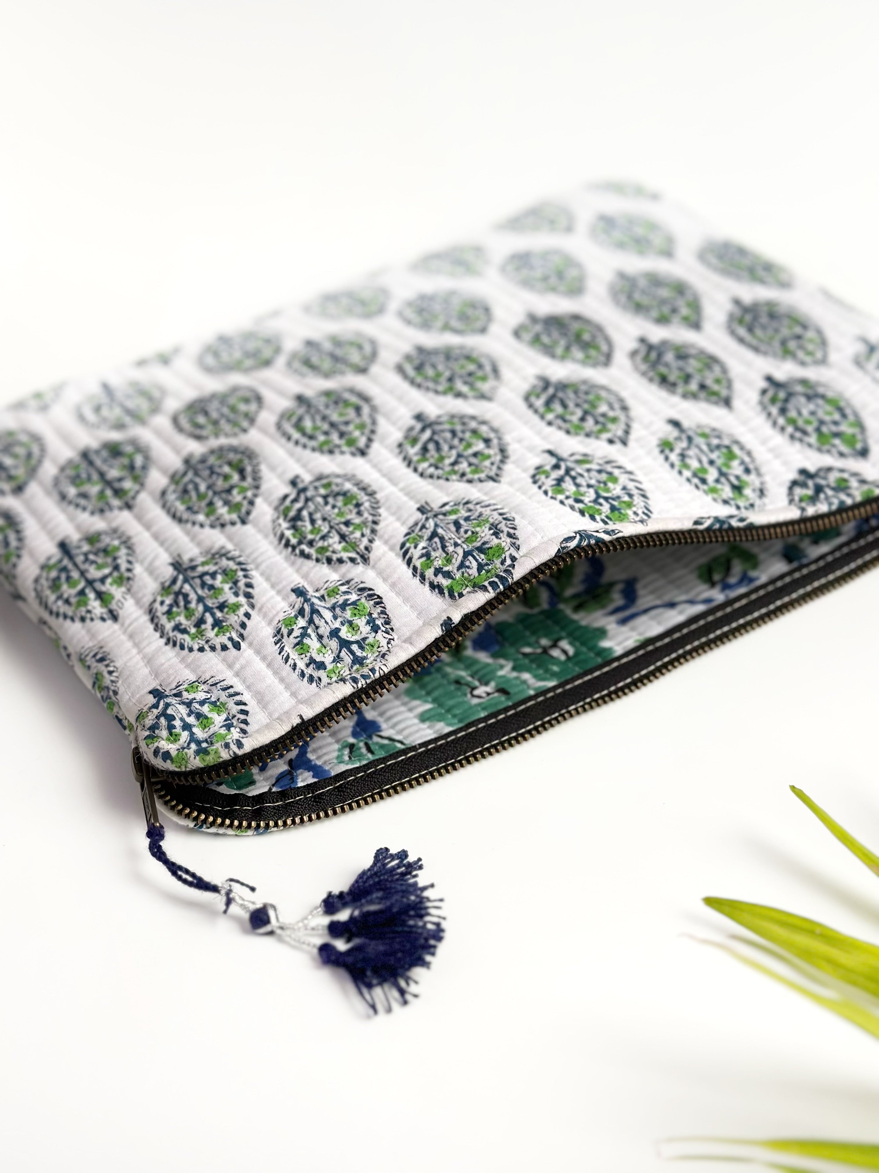 Blue Leaf Quilted Laptop & Ipad Sleeve