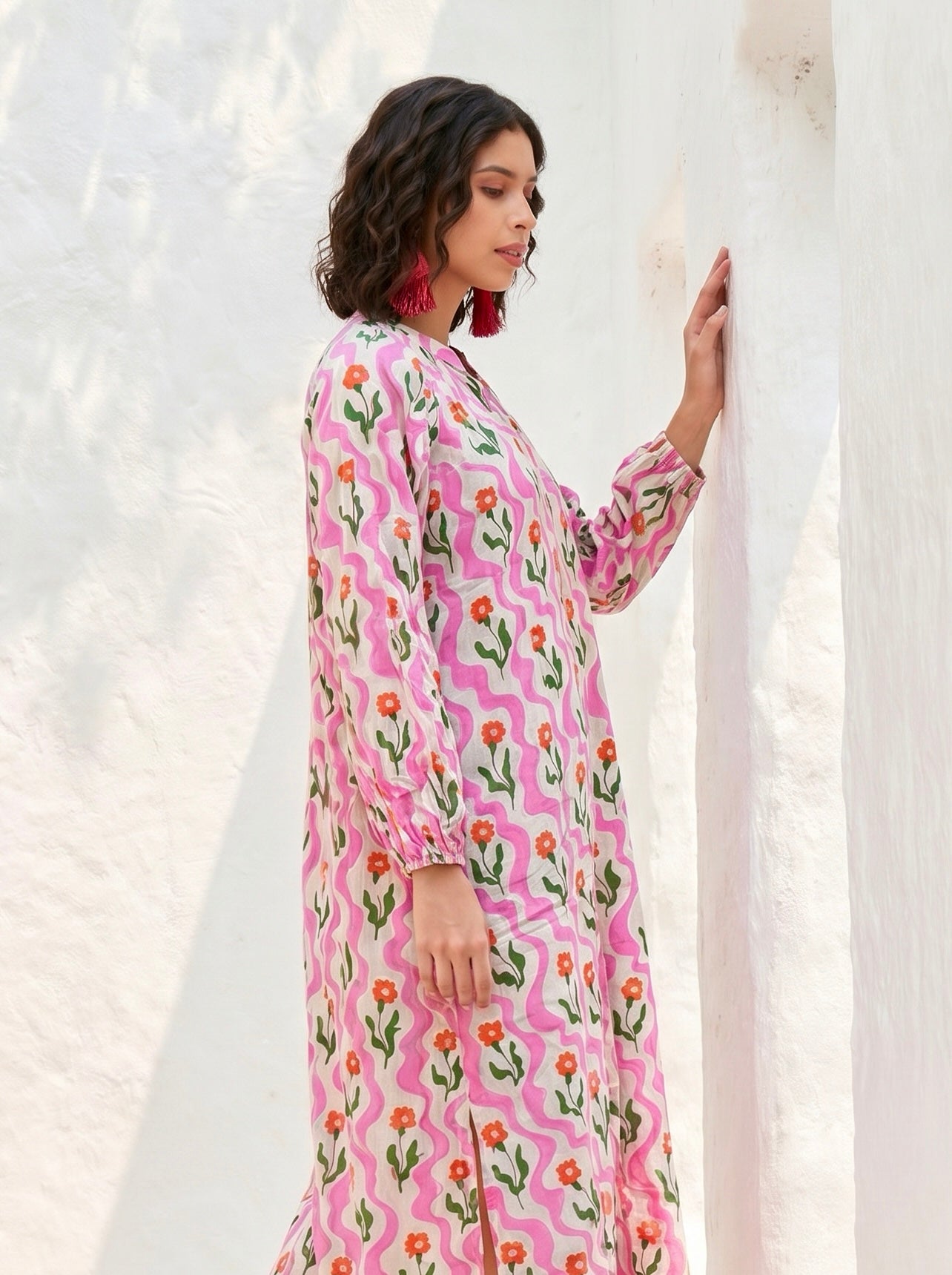 Pink Meadow Cotton Kaftan Dress