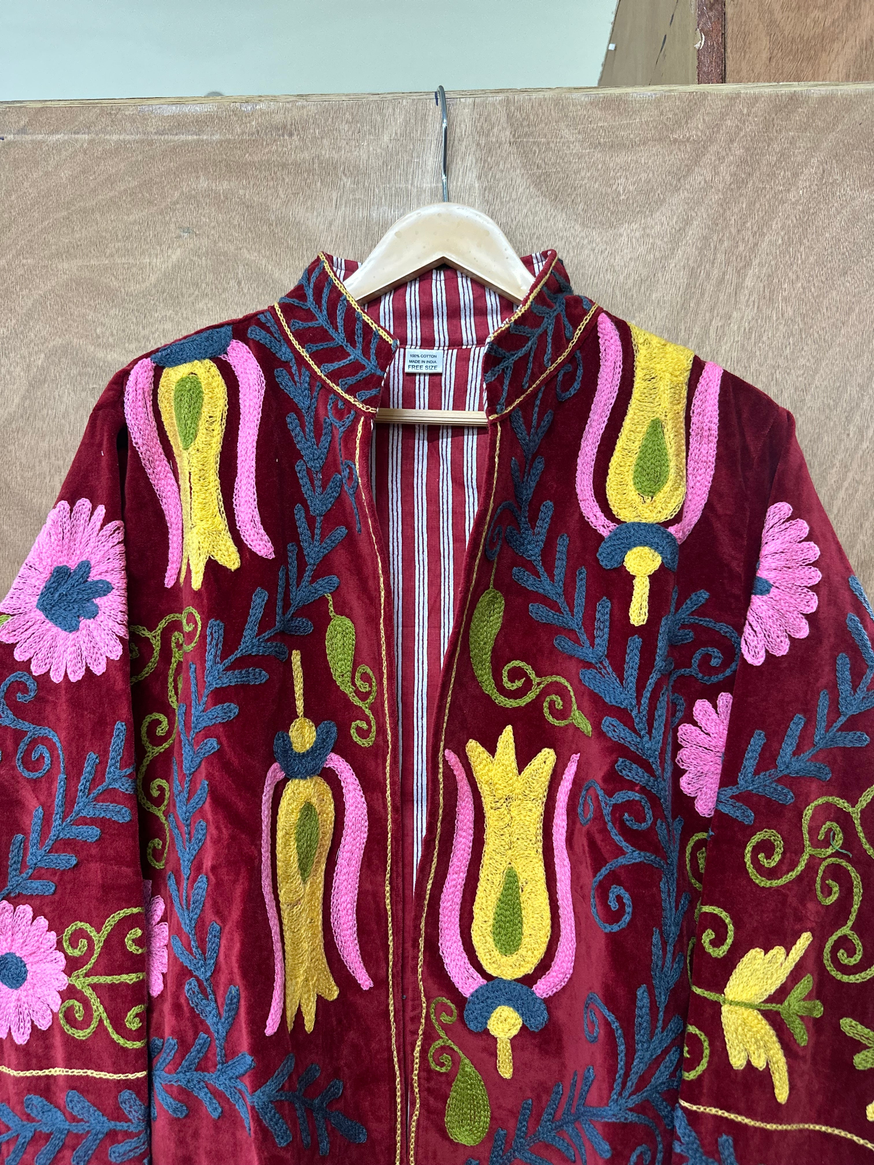 Burgundy Embroidered Velvet Jacket