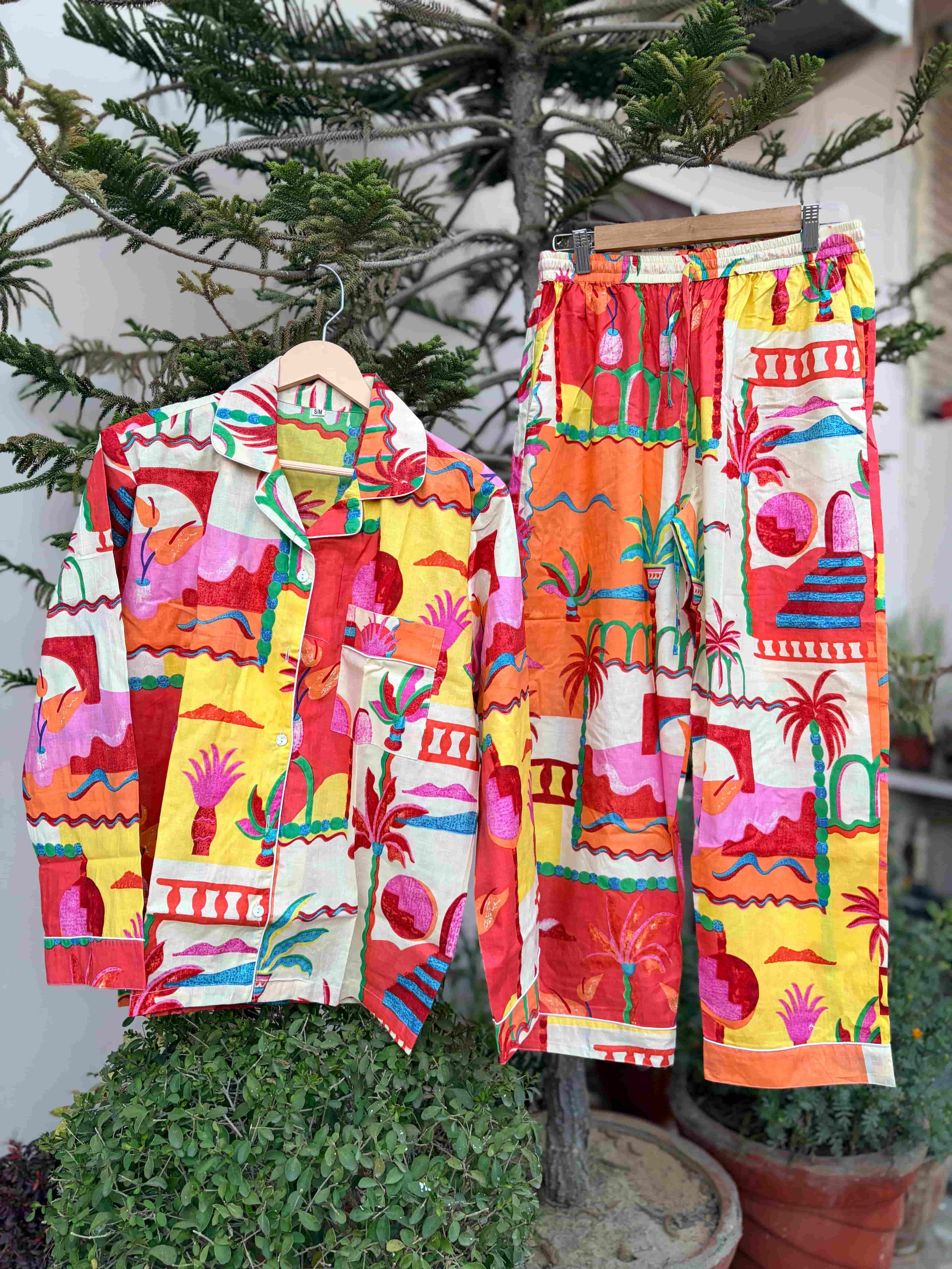 Abstract Escape Cotton Night Suit Set