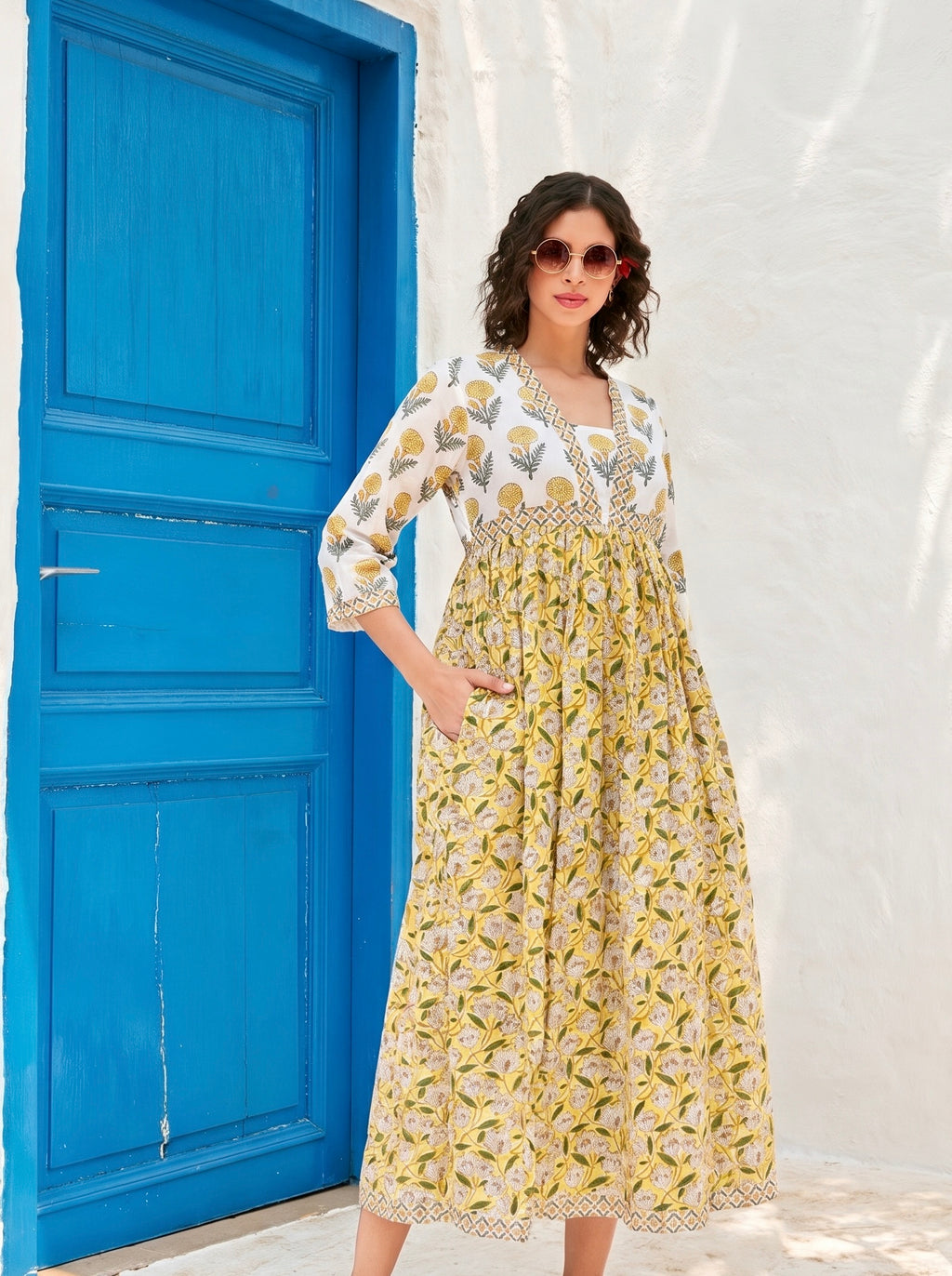 Golden Meadow Cotton Maxi Dress