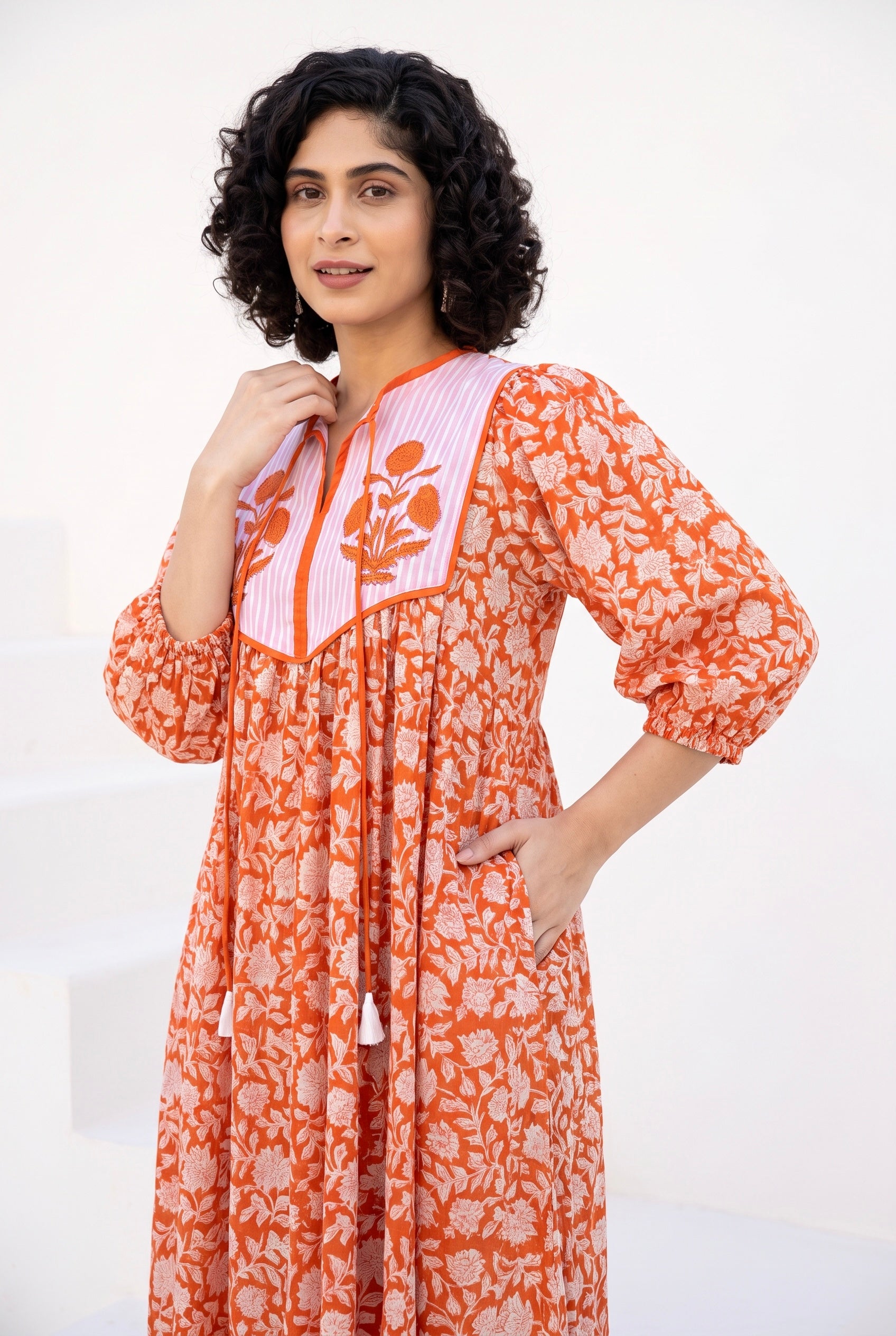 Sunset Bloom Cotton Printed Buta Dress