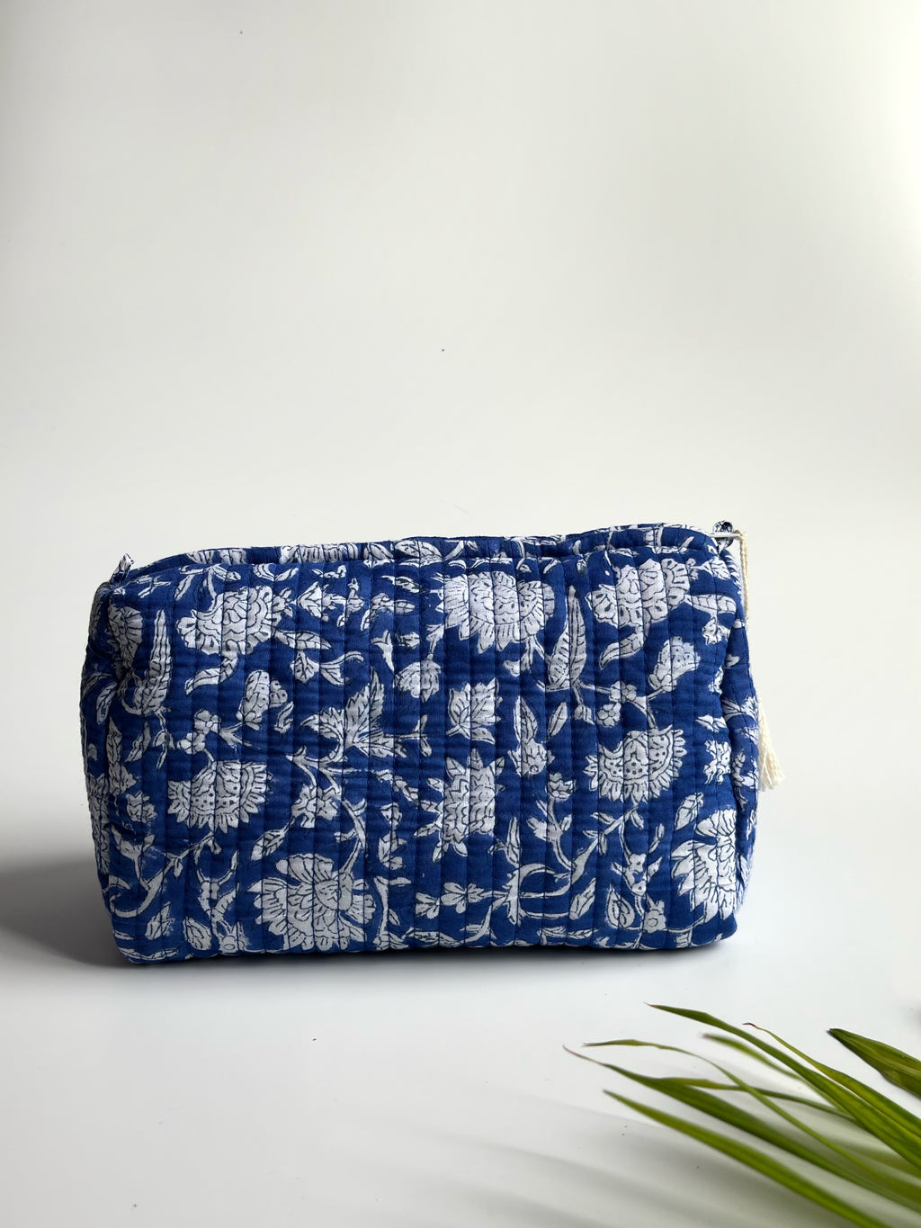 Indigo Bloom Quilted Cosmetic Bag Set of 3