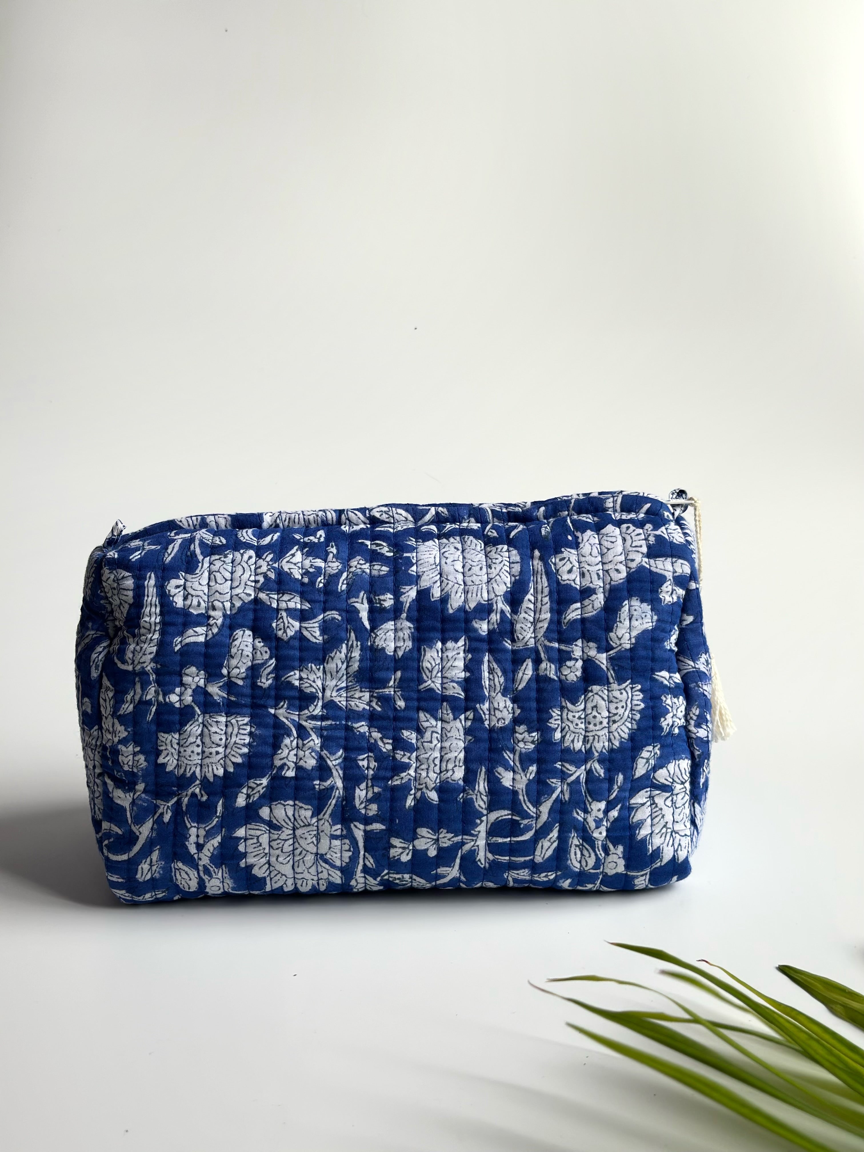 Indigo Bloom Quilted Cosmetic Bag Set of 3