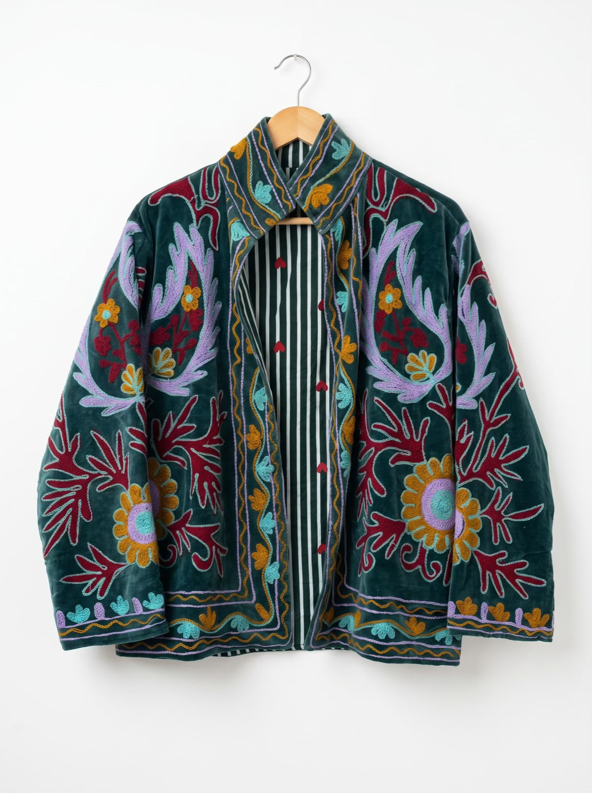 Emerald Bloom Embroidered Velvet Jacket
