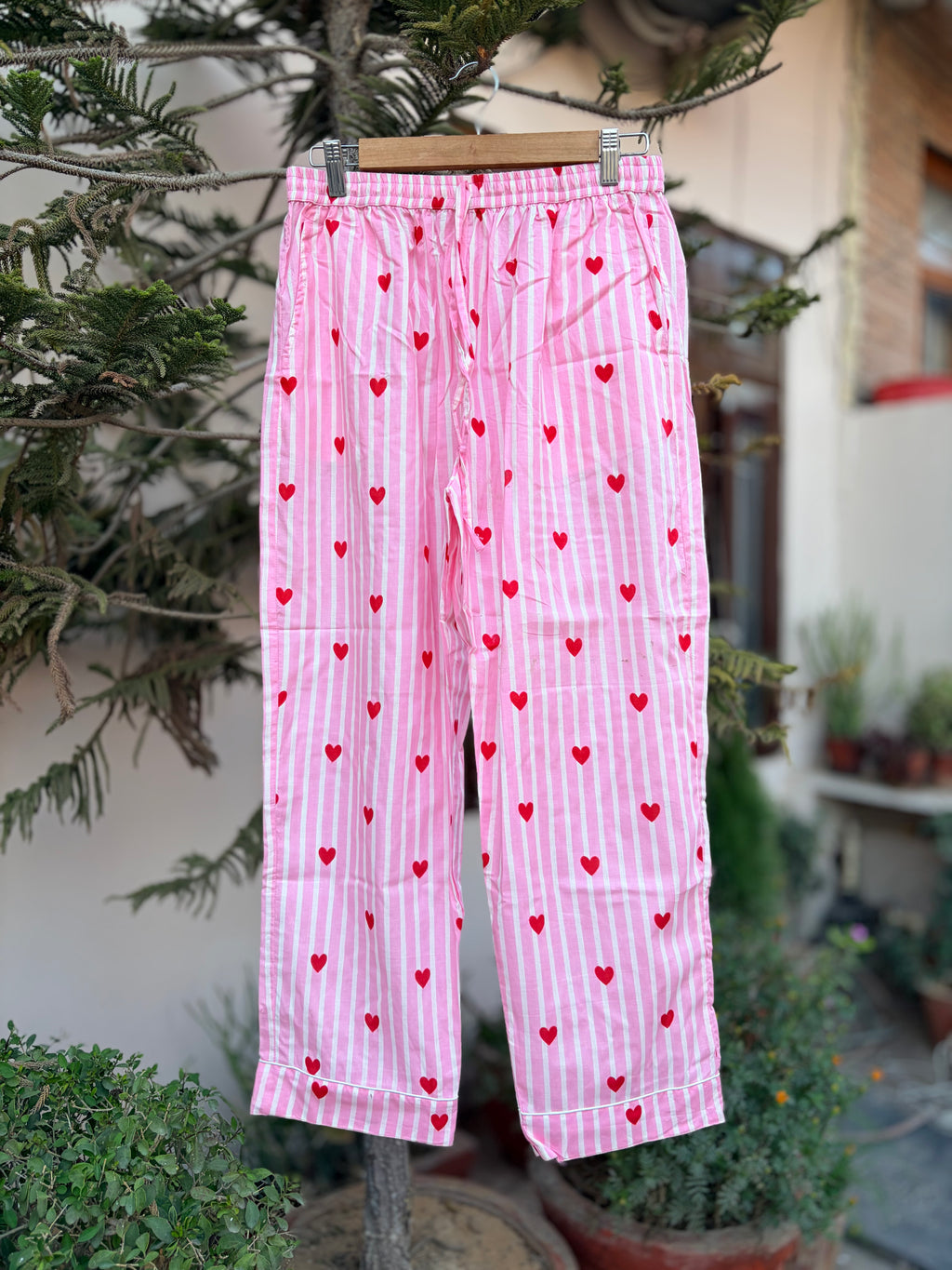Sweetheart striped cotton pink PJ set