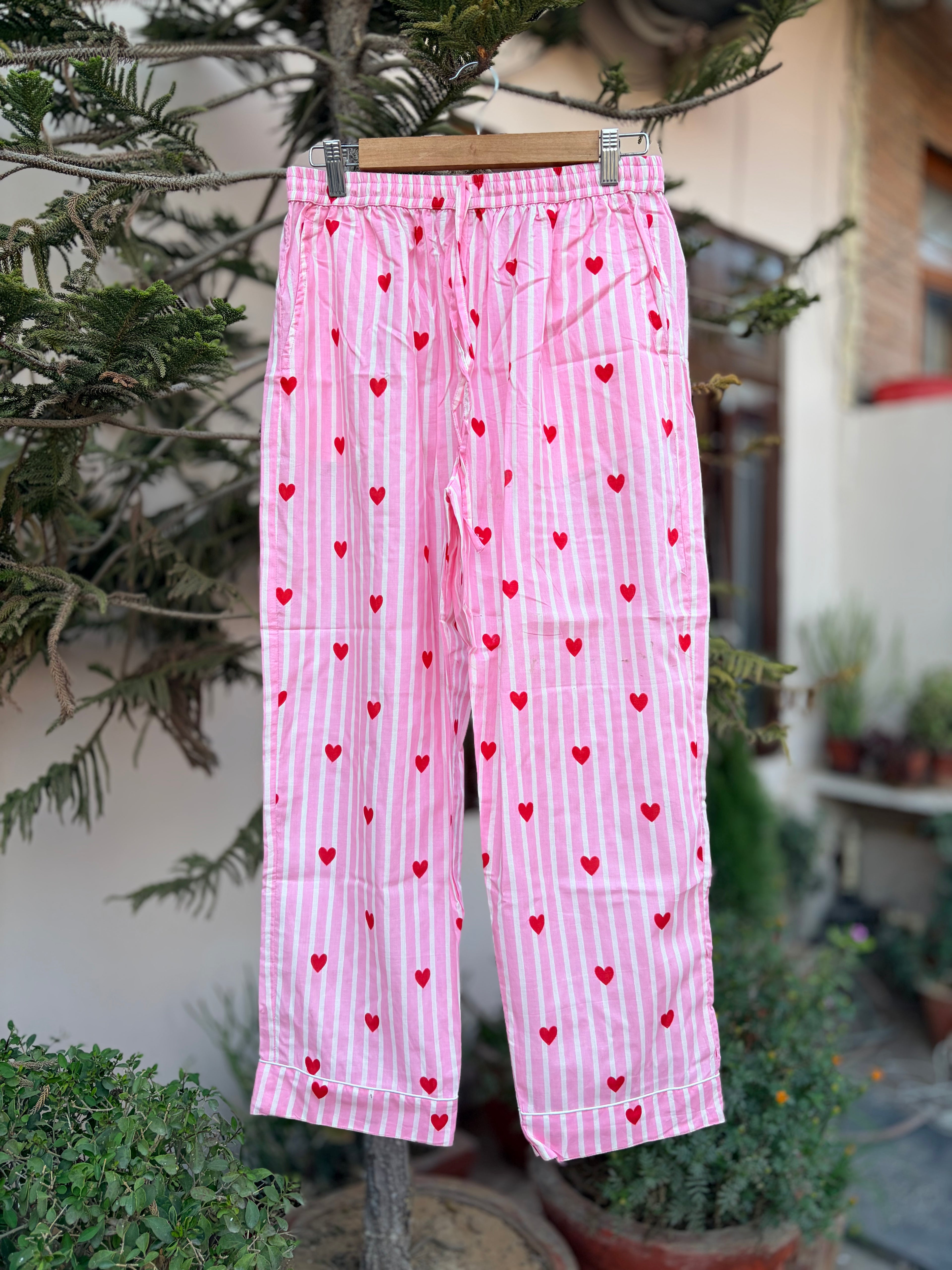 Sweetheart striped cotton pink PJ set