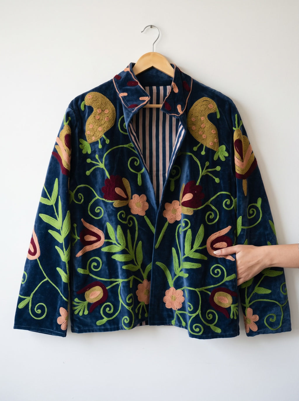 Navy Blue Floral Suzani Velvet Jacket