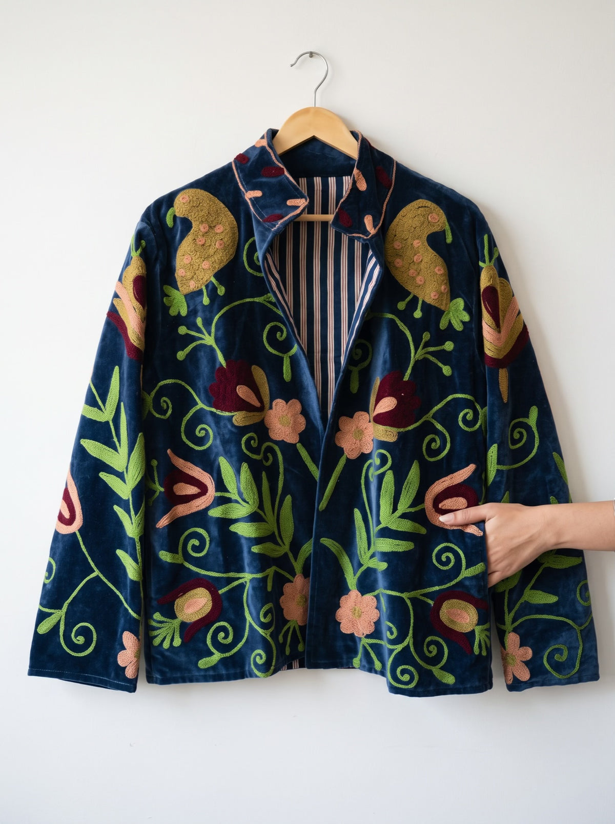 Navy Blue Floral Suzani Velvet Jacket