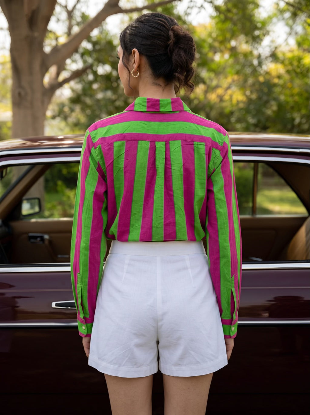 Fuchsia Lime Striped Cotton Shirt