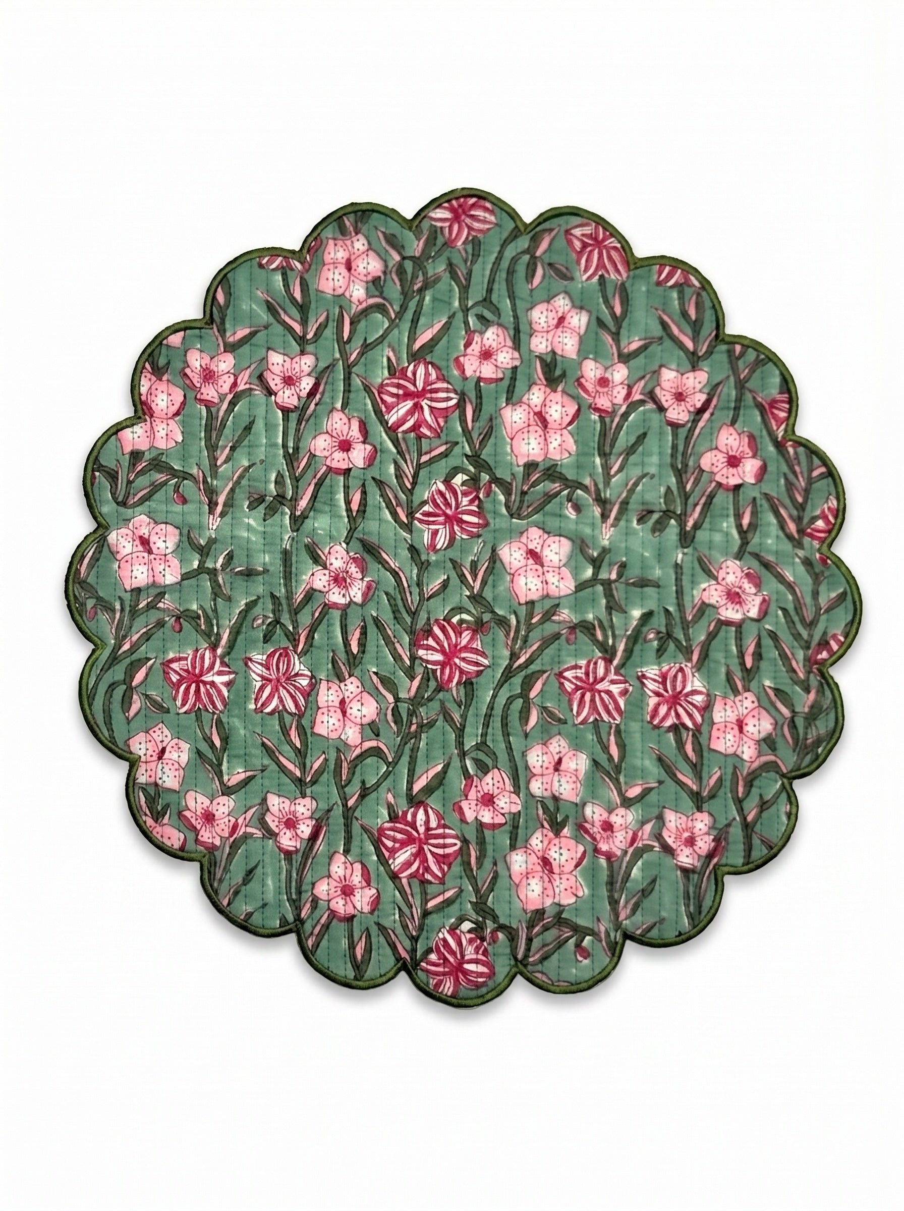Green Floral Handcrafted Quilted Placemats Set of 6