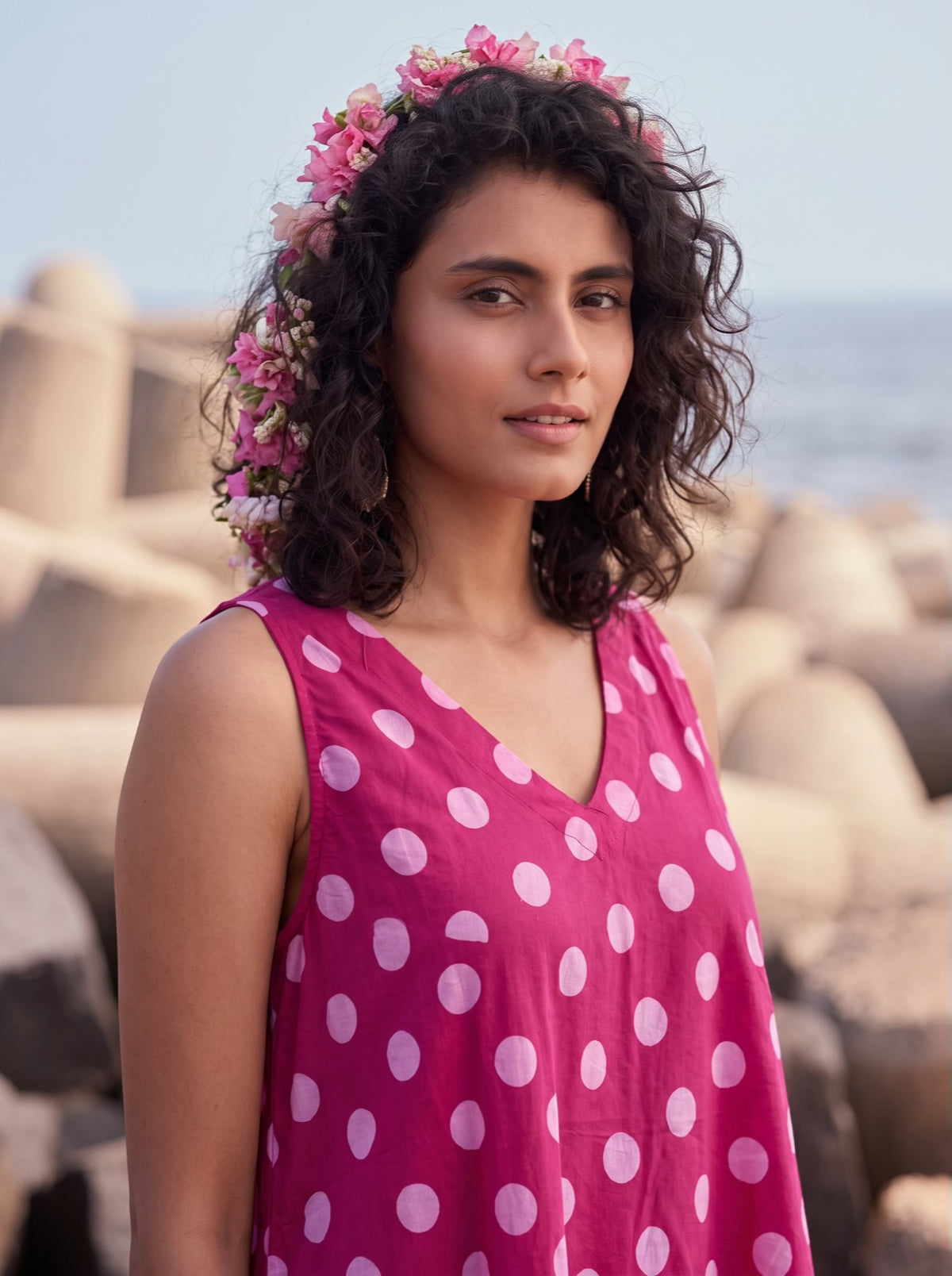 Pink Pop Polka Midi Dress