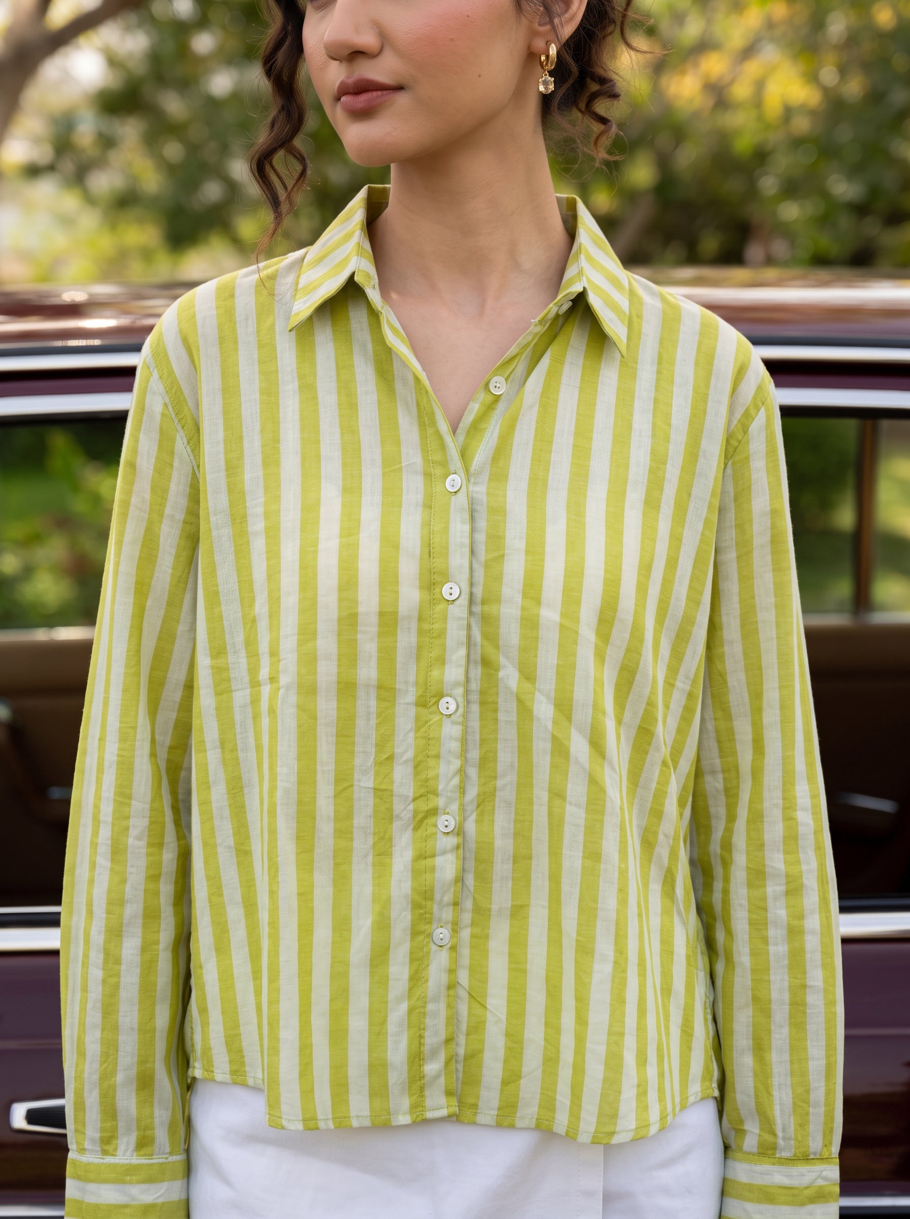 Lime Breeze Striped Cotton Shirt