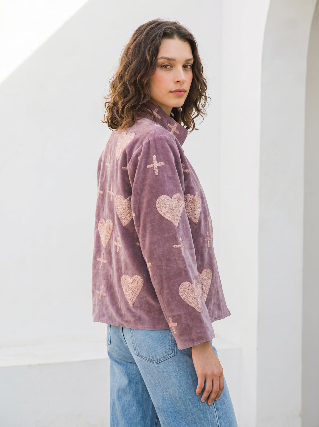 Mauve Heart Embroidered Jacket
