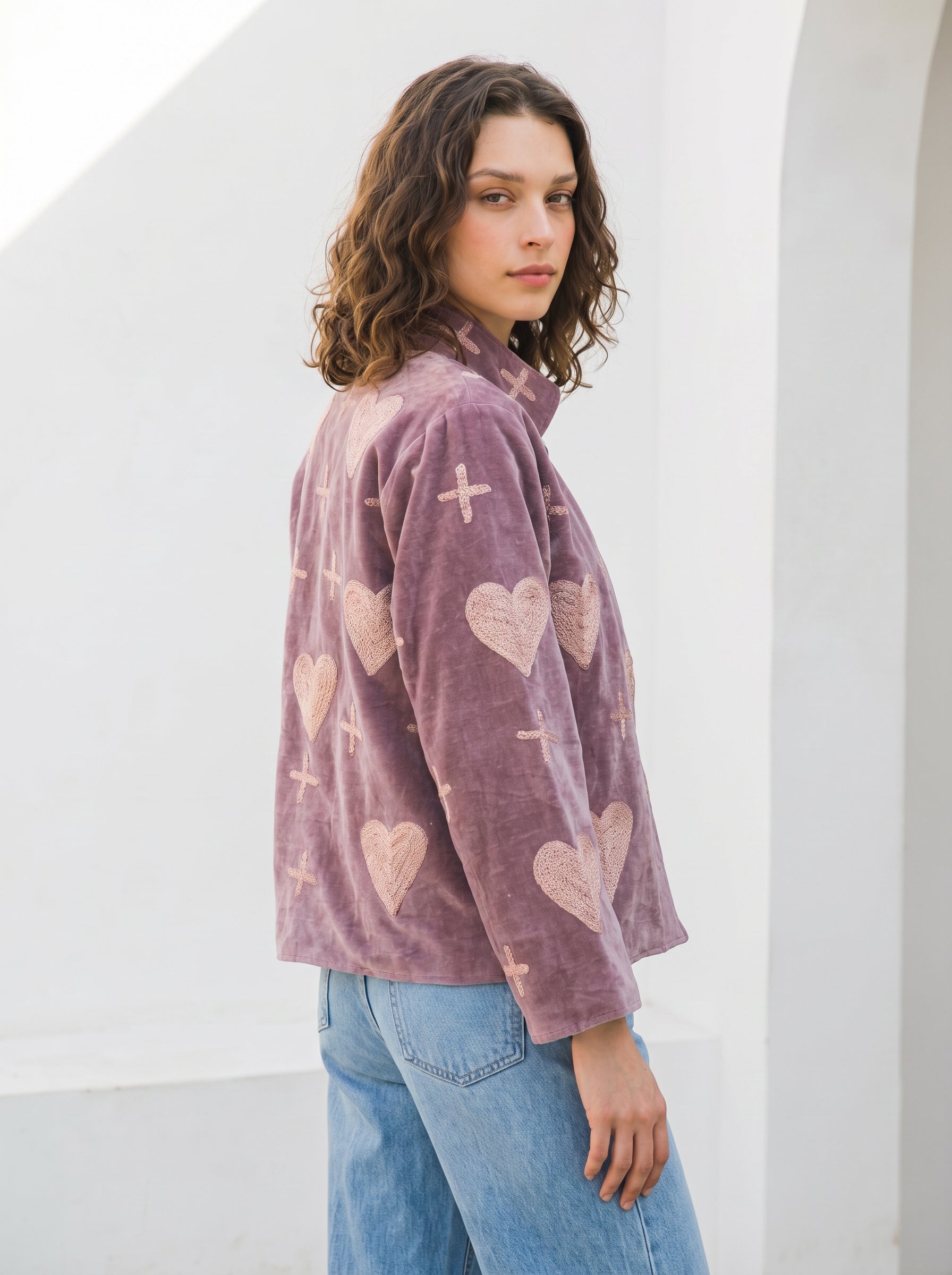 Mauve Heart Embroidered Jacket