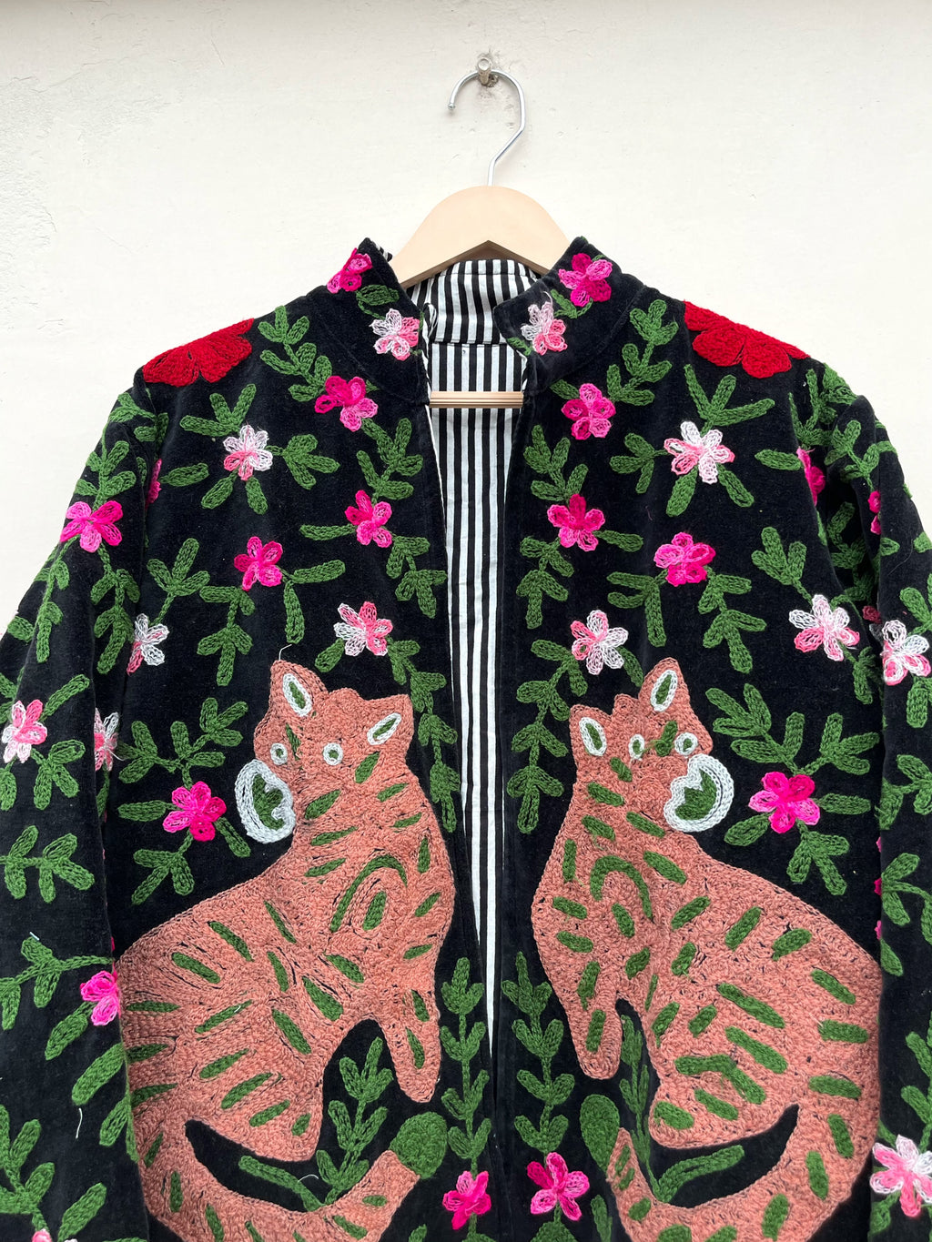 Black Tiger Embroidered Velvet Jacket