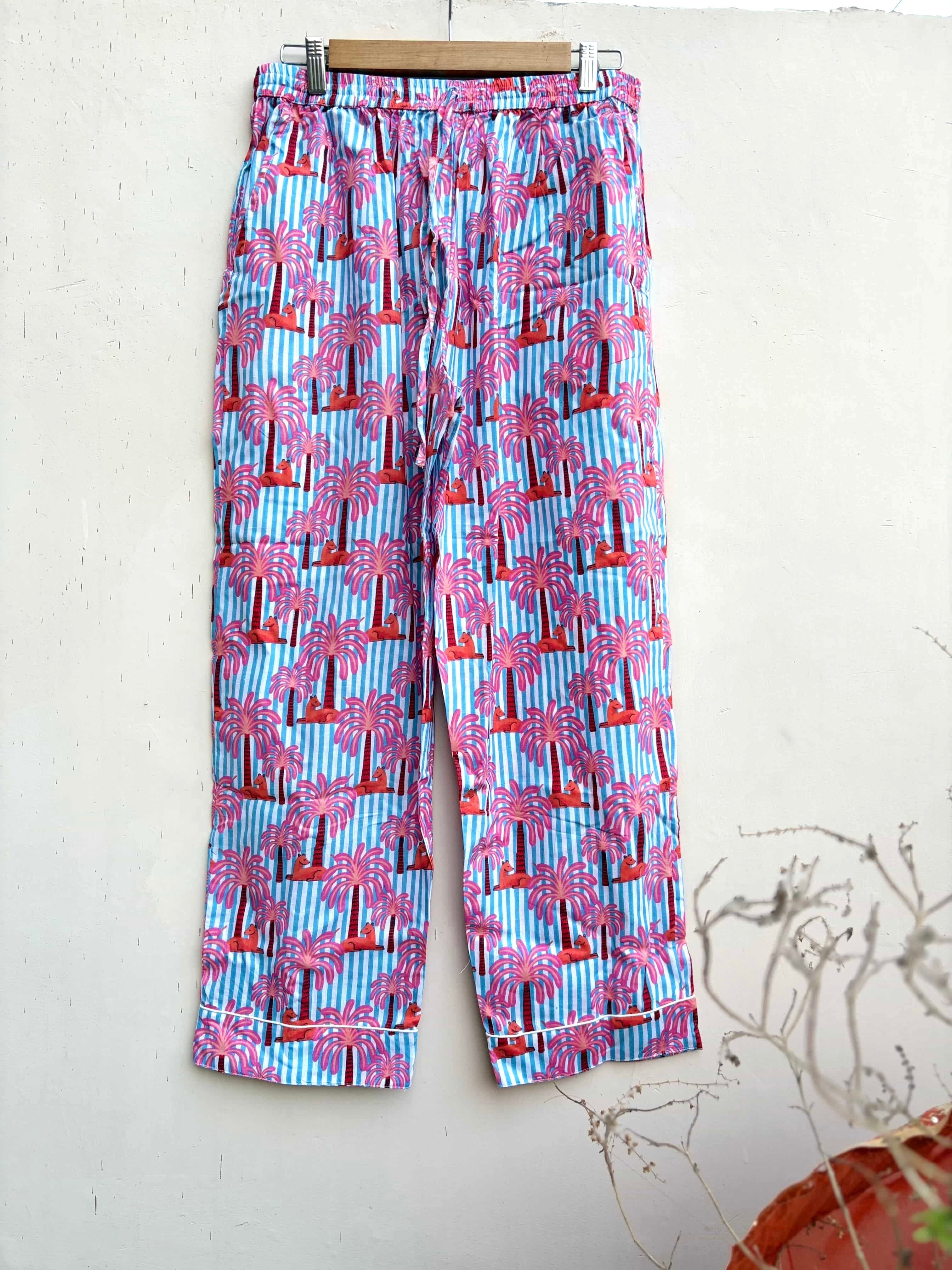 Tropical Palm Stripe Cotton Night Suit Set