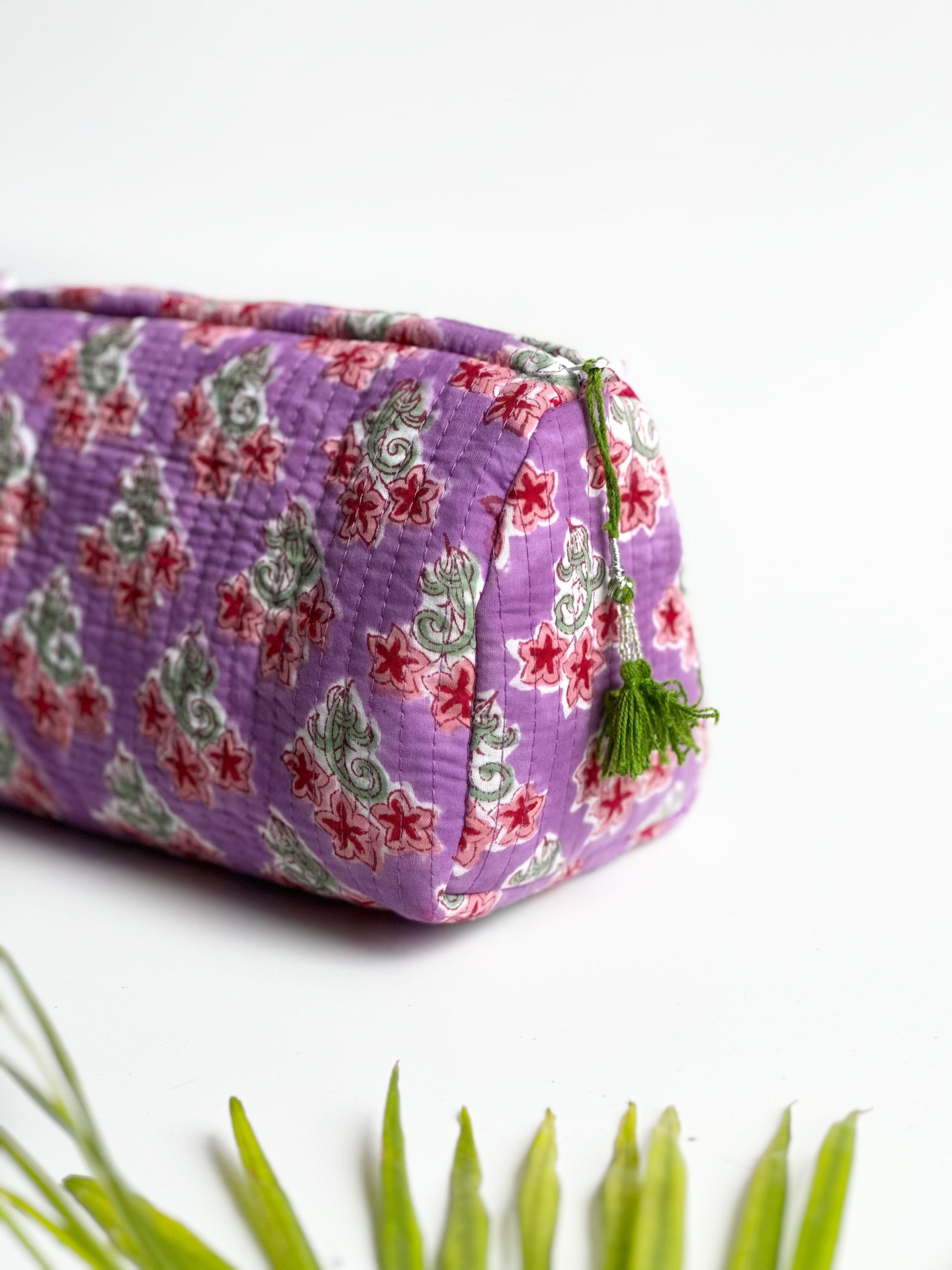 Lavender Meadow Quilted Cosmetic Bag Set of 3