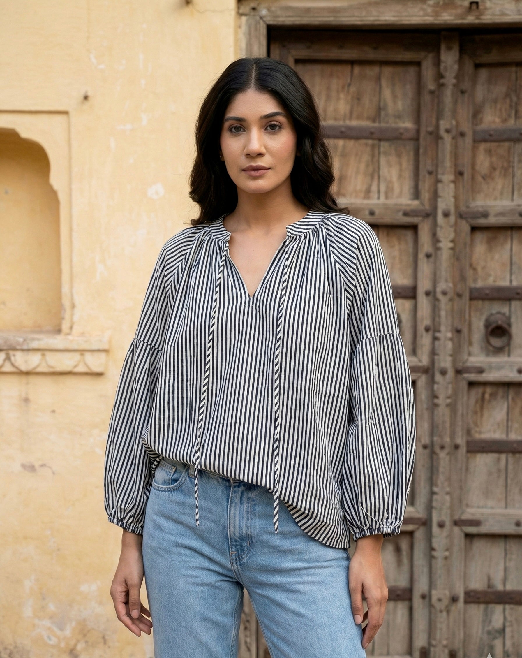 Black & White Striped Cotton Top