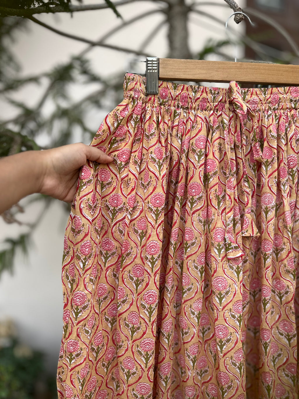Mustard & Pink Floral Block Print Skirt