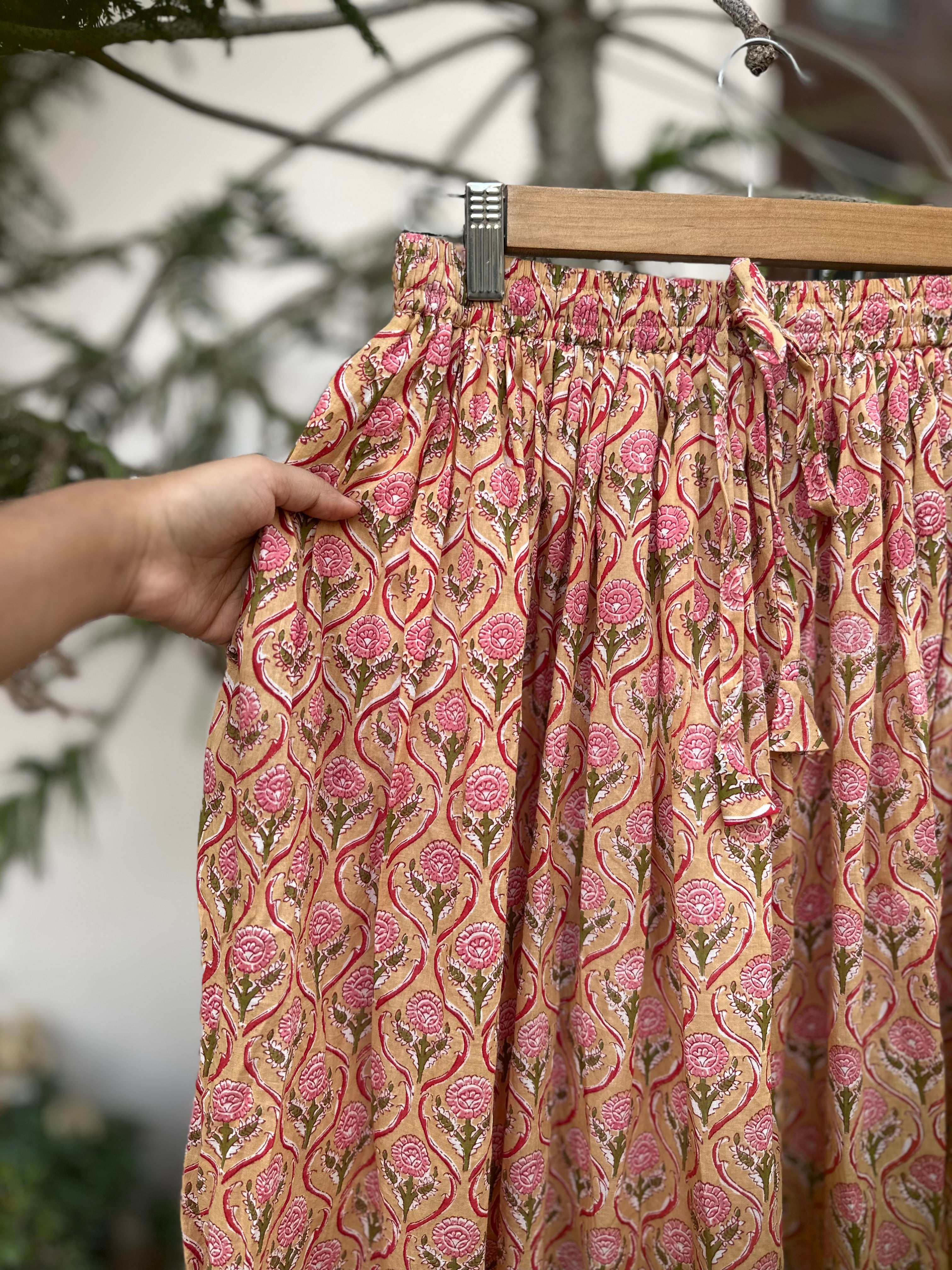 Mustard & Pink Floral Block Print Skirt