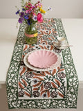 Green & Rust Botanical Hand Block Print Table Runner