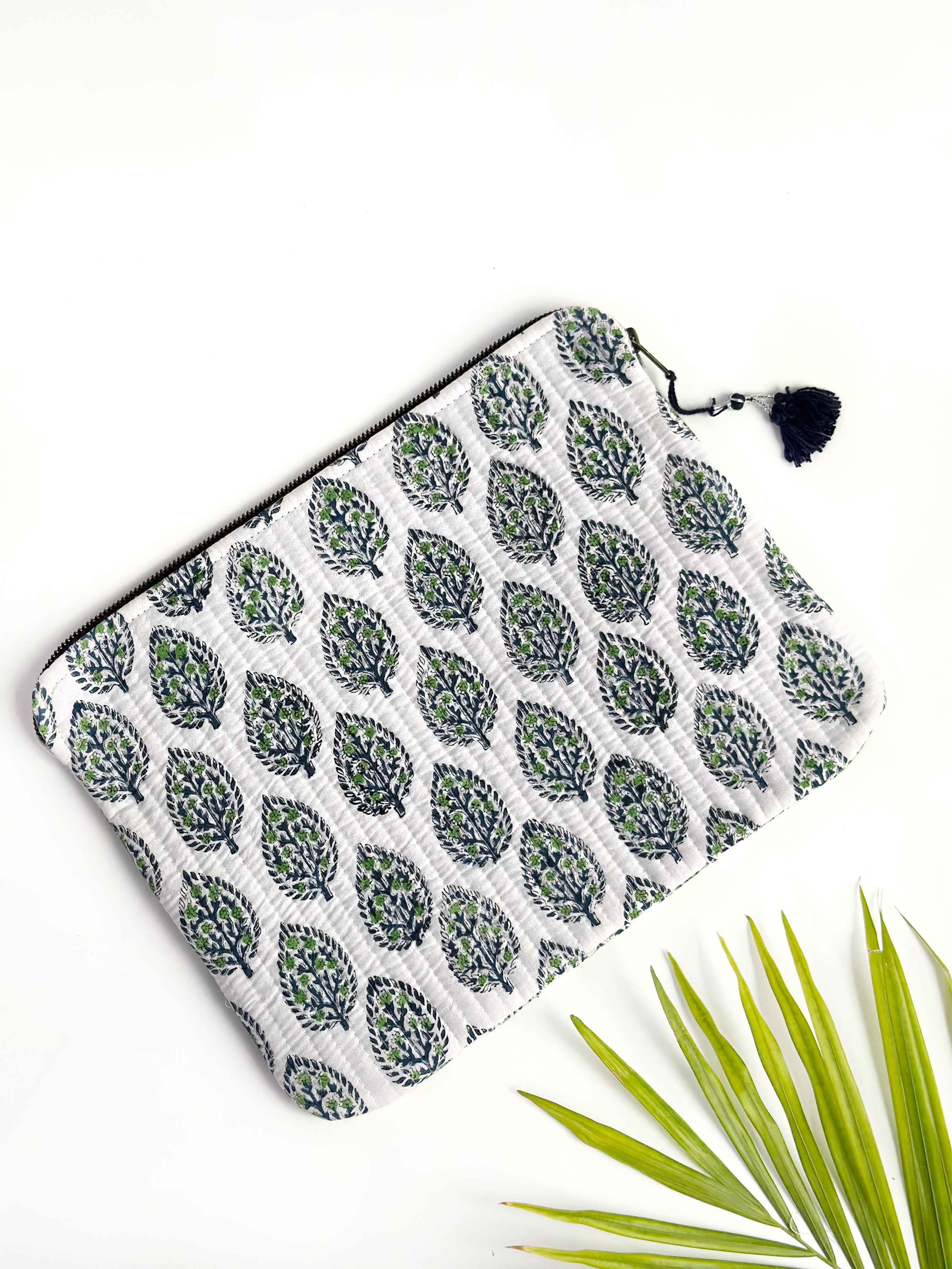 Blue Leaf Quilted Laptop & Ipad Sleeve
