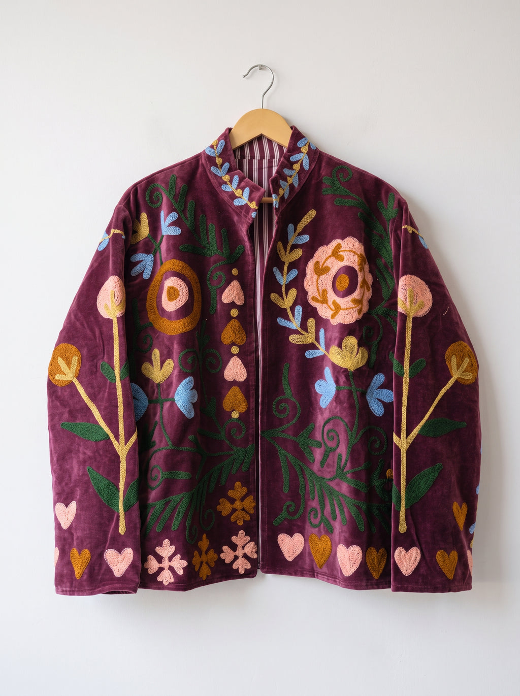 Burgundy Bloom Velvet Suzani Embroidered Jacket