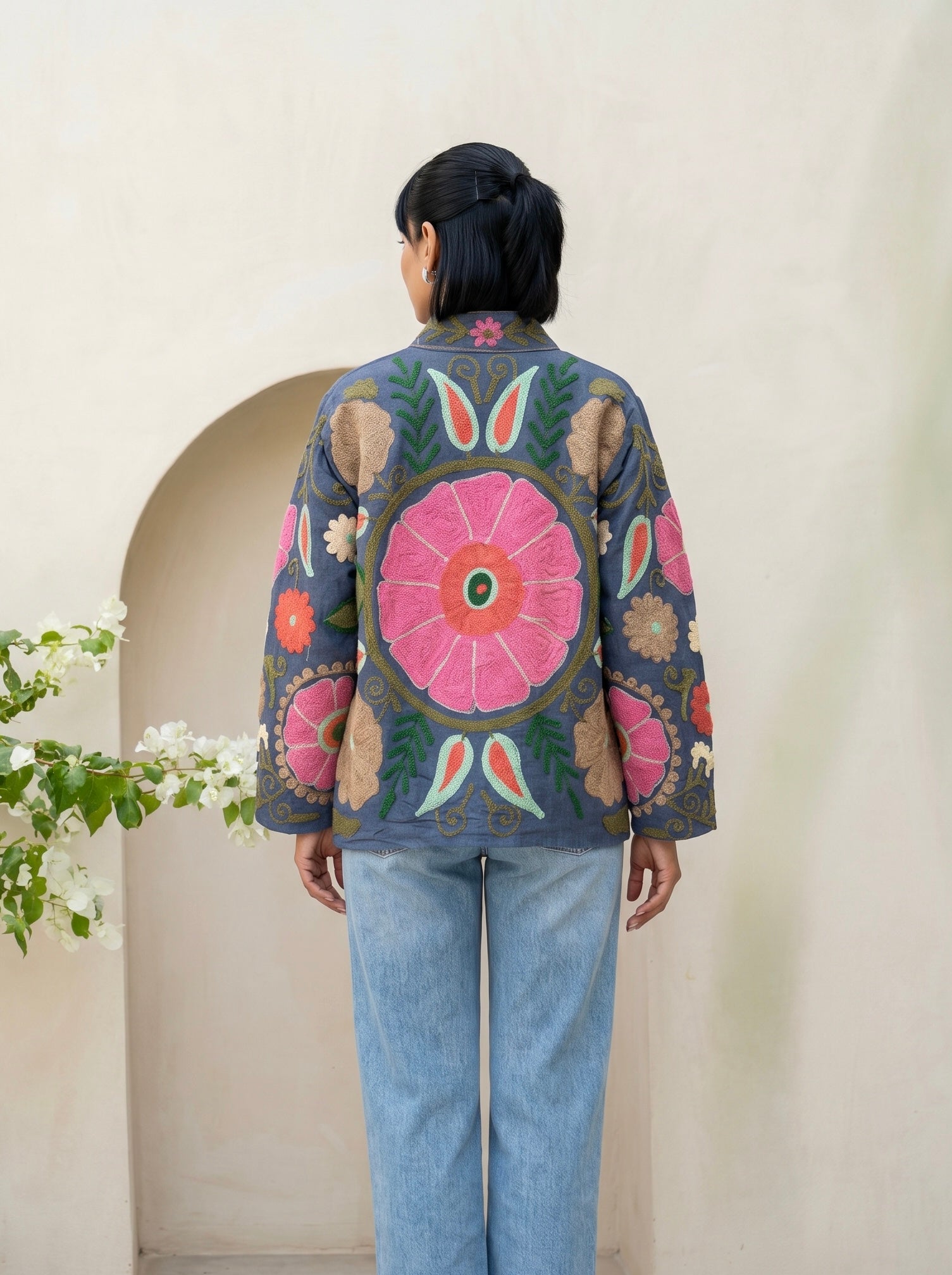 Slate Blue Embroidered Suzani Jacket