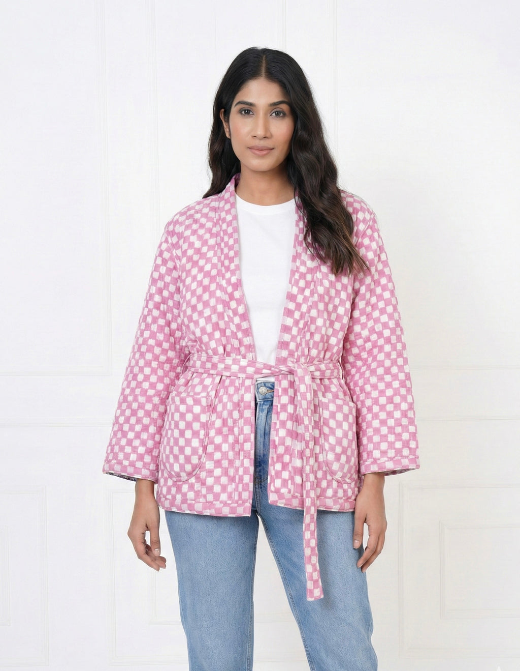 Pink Heart Quilted Cotton Jacket with Belt