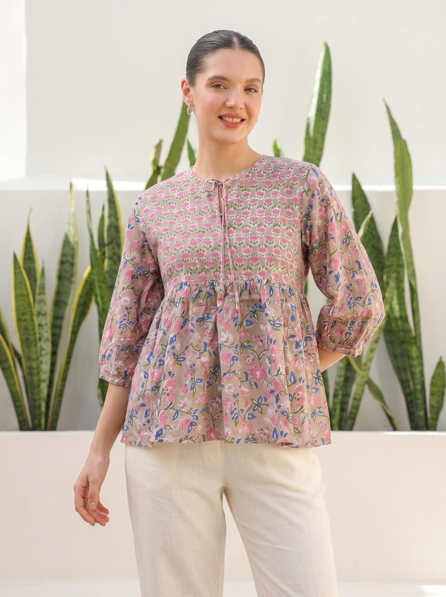 Dusty Rose Floral Peplum Top
