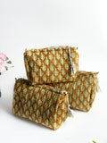 Golden Leaf Quilted Cosmetic Bag Set of 3