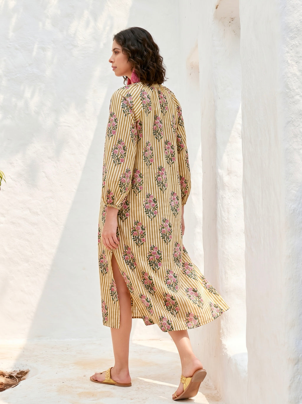 Mustard Blossom Stripe Cotton Dress