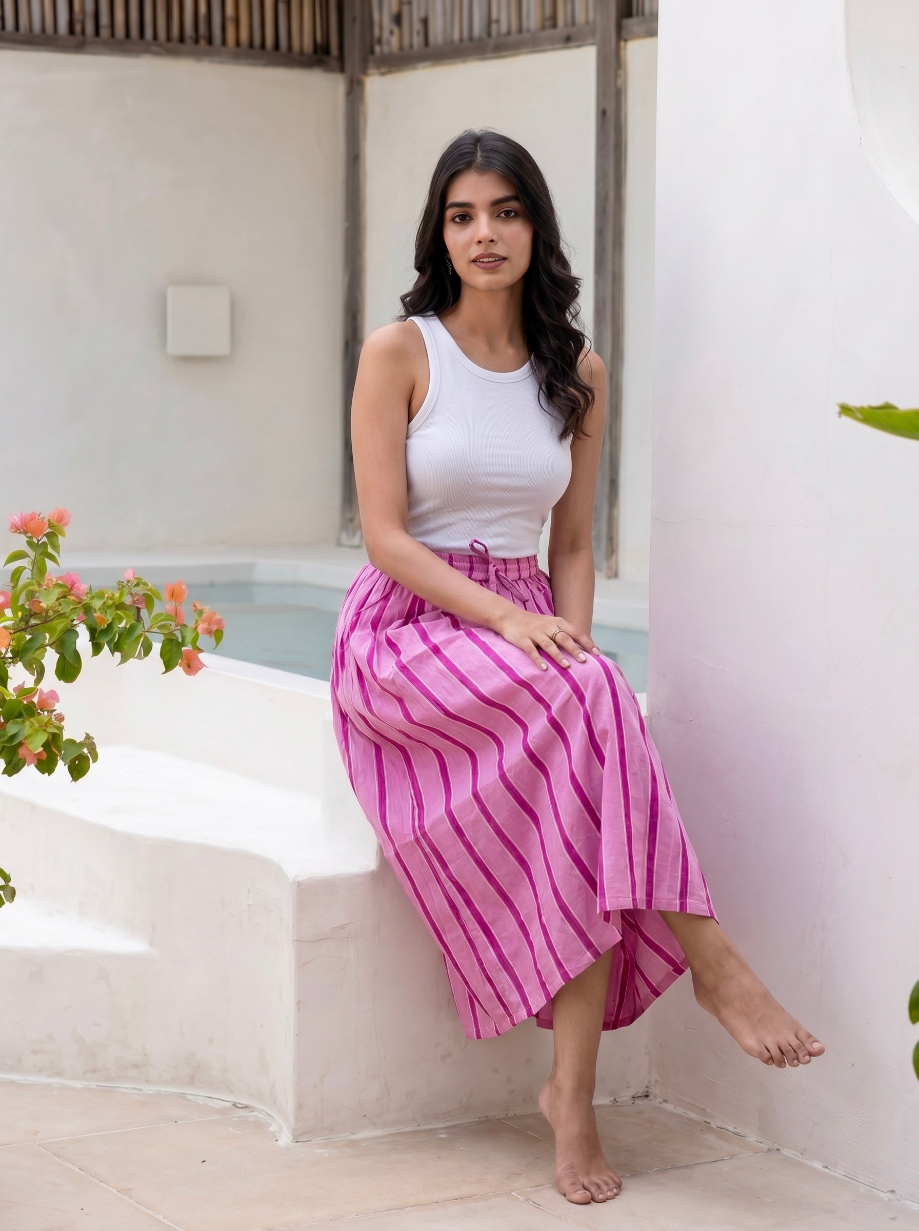 Flamingo Stripe Cotton Skirt