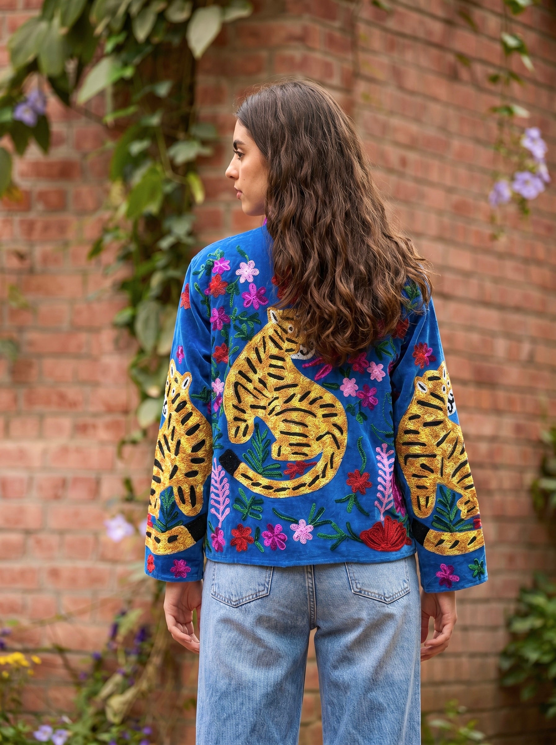 Blue Tiger Garden Embroidered Statement Jacket
