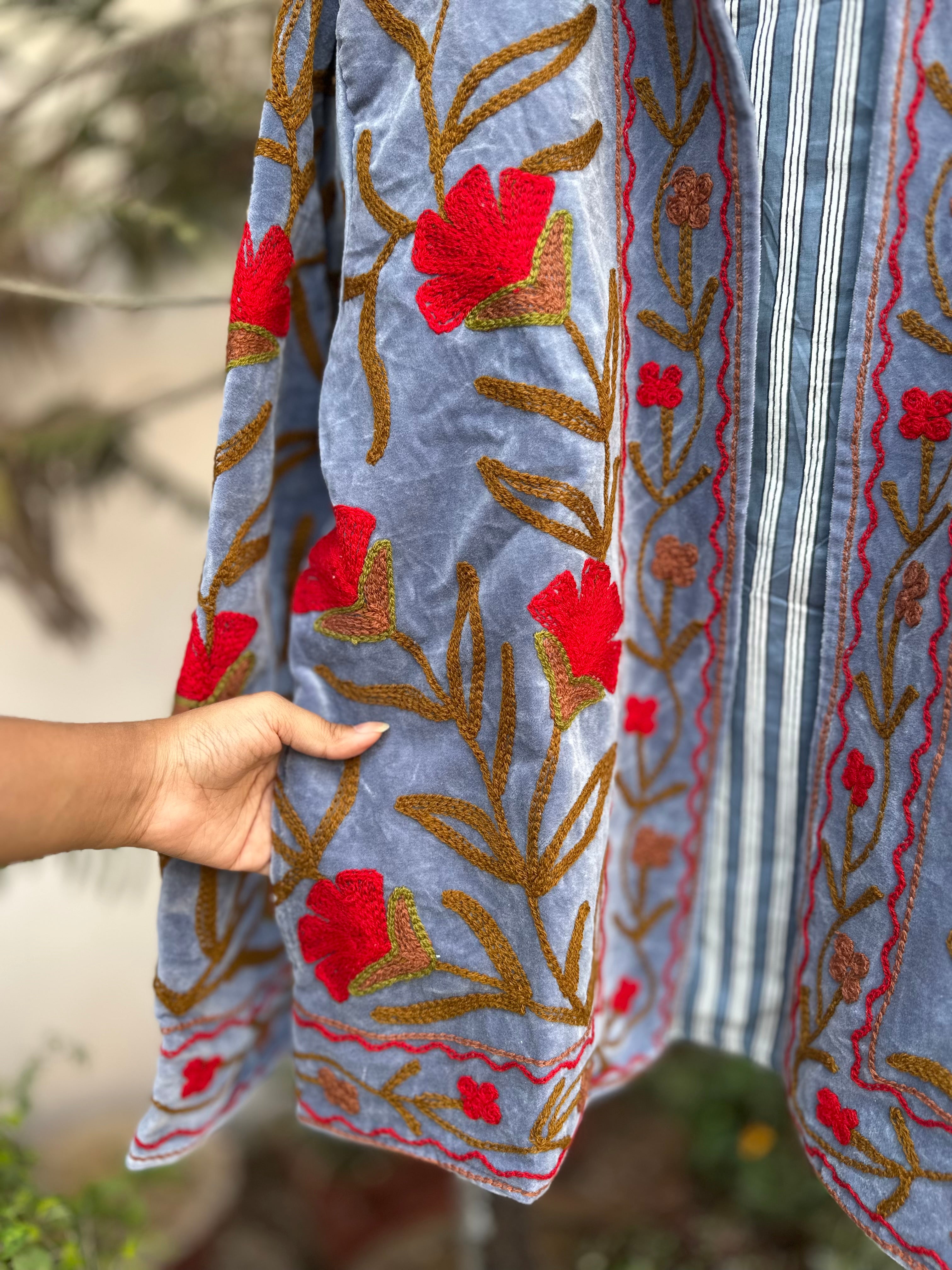 The Azure Bloom Velvet Embroidered Jacket