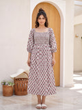 Maroon Meadow Smocked Midi Dress
