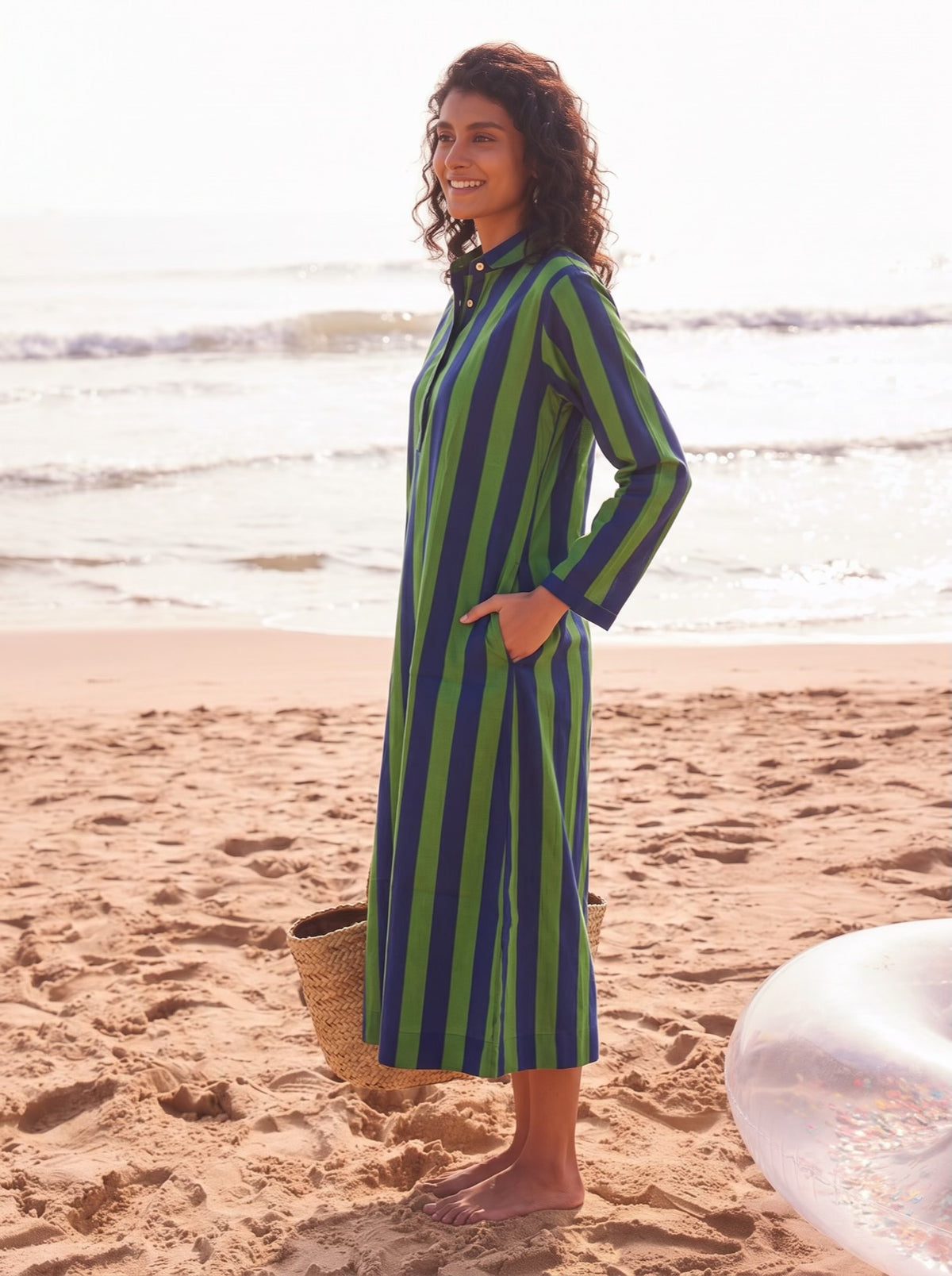 Coastal Navy Green Stripe Dress
