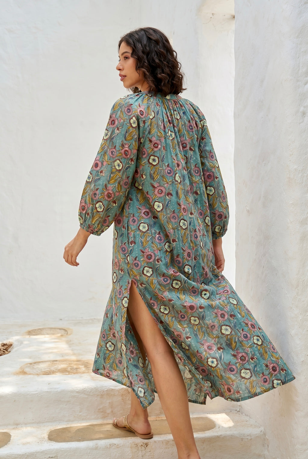 Sage Bloom Cotton Kurta Dress