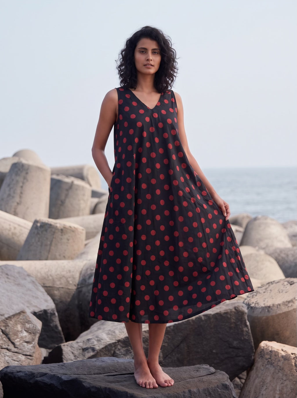 Scarlet Dot Black Midi Dress