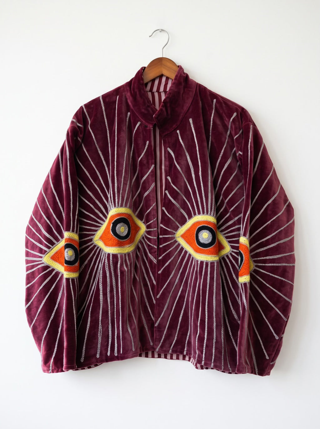 Burgundy Evil Embroidered Velvet Jacket