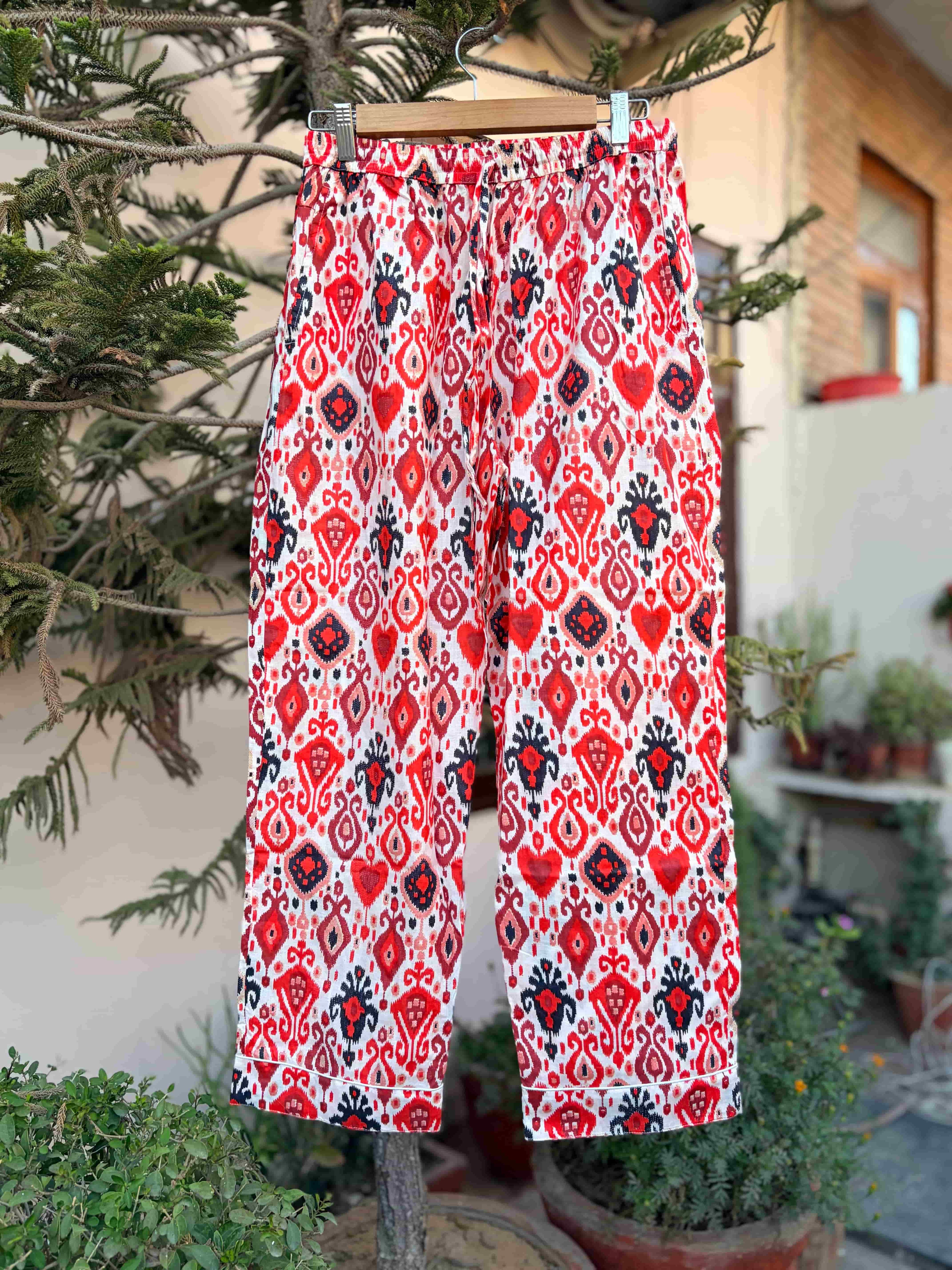Red Ikat Print Cotton PJ Sets