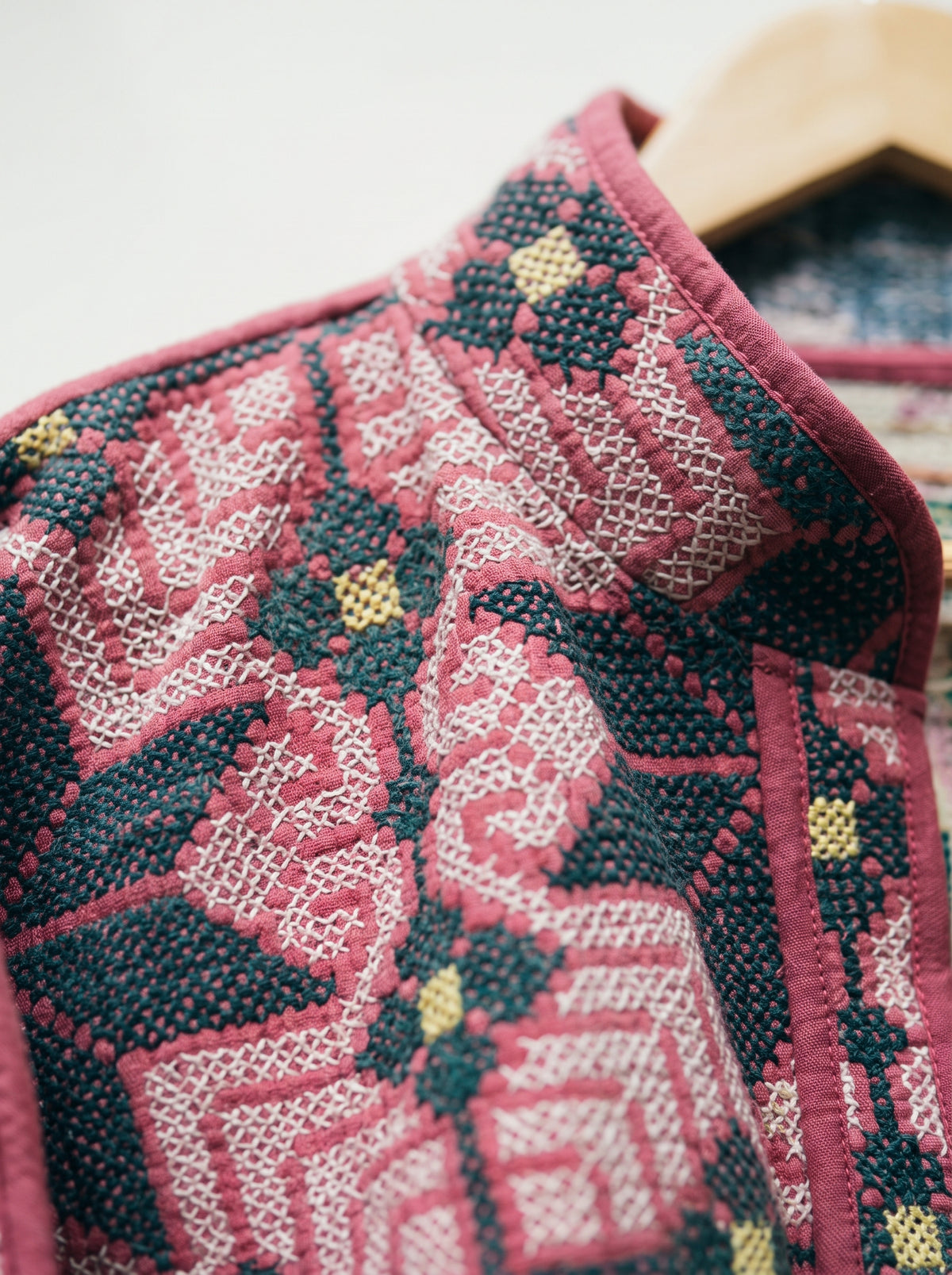 Vintage Rose Mosaic Kantha Bomber Jacket